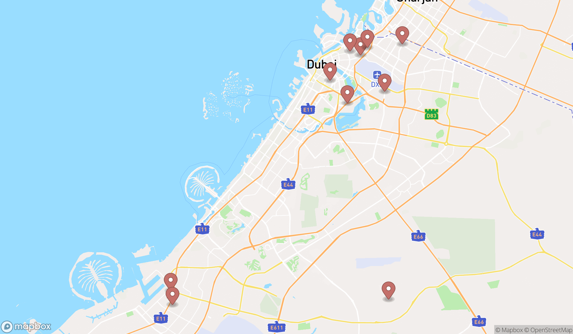 Map showing the ranked utility contractors in Dubai, Dubai