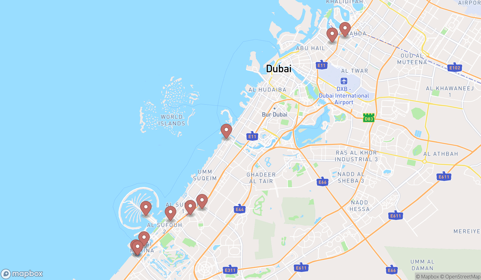 Map showing the ranked uzbeki restaurants in Dubai, Dubai