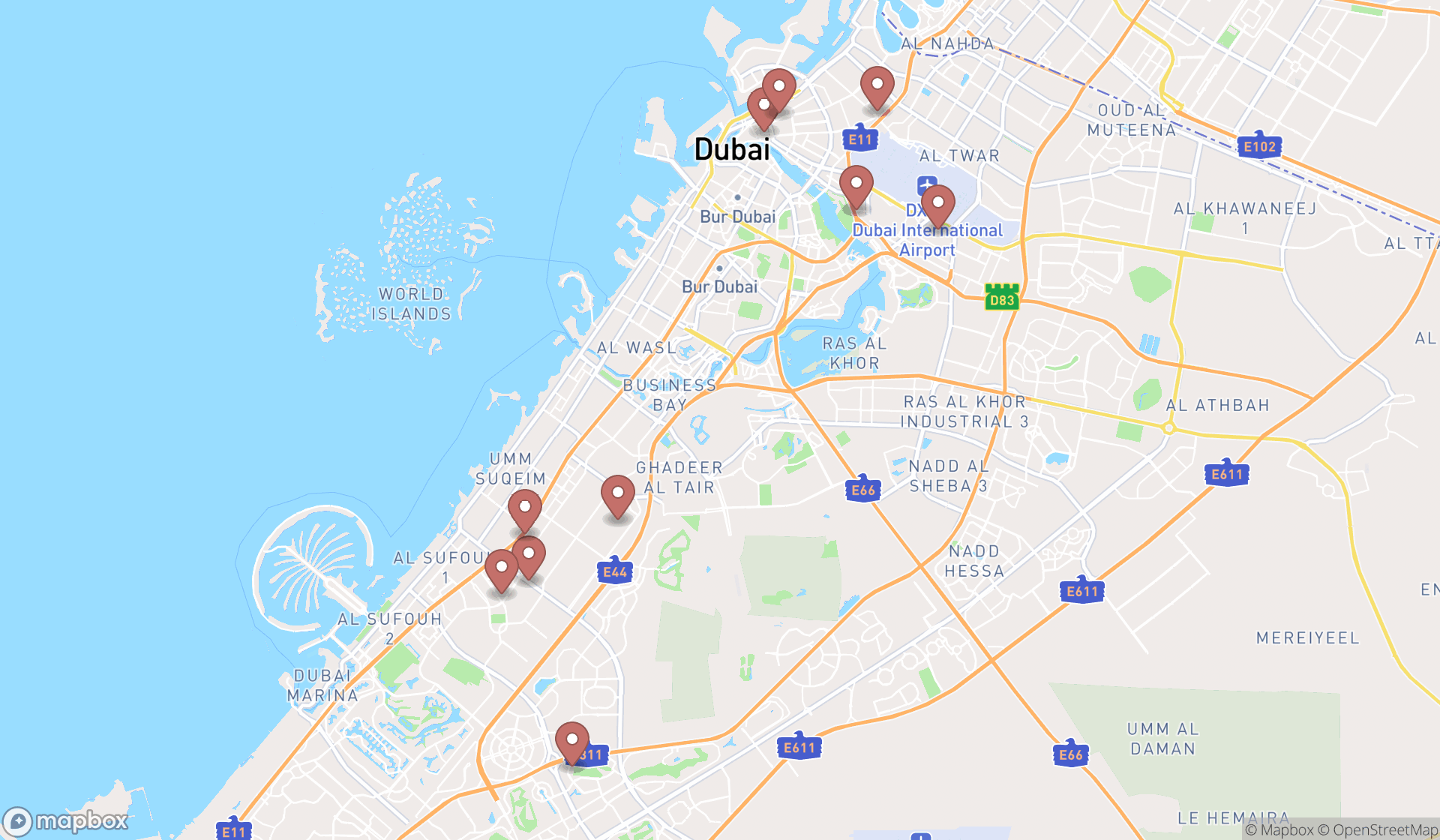 Map showing the ranked vacuum cleaner stores in Dubai, Dubai