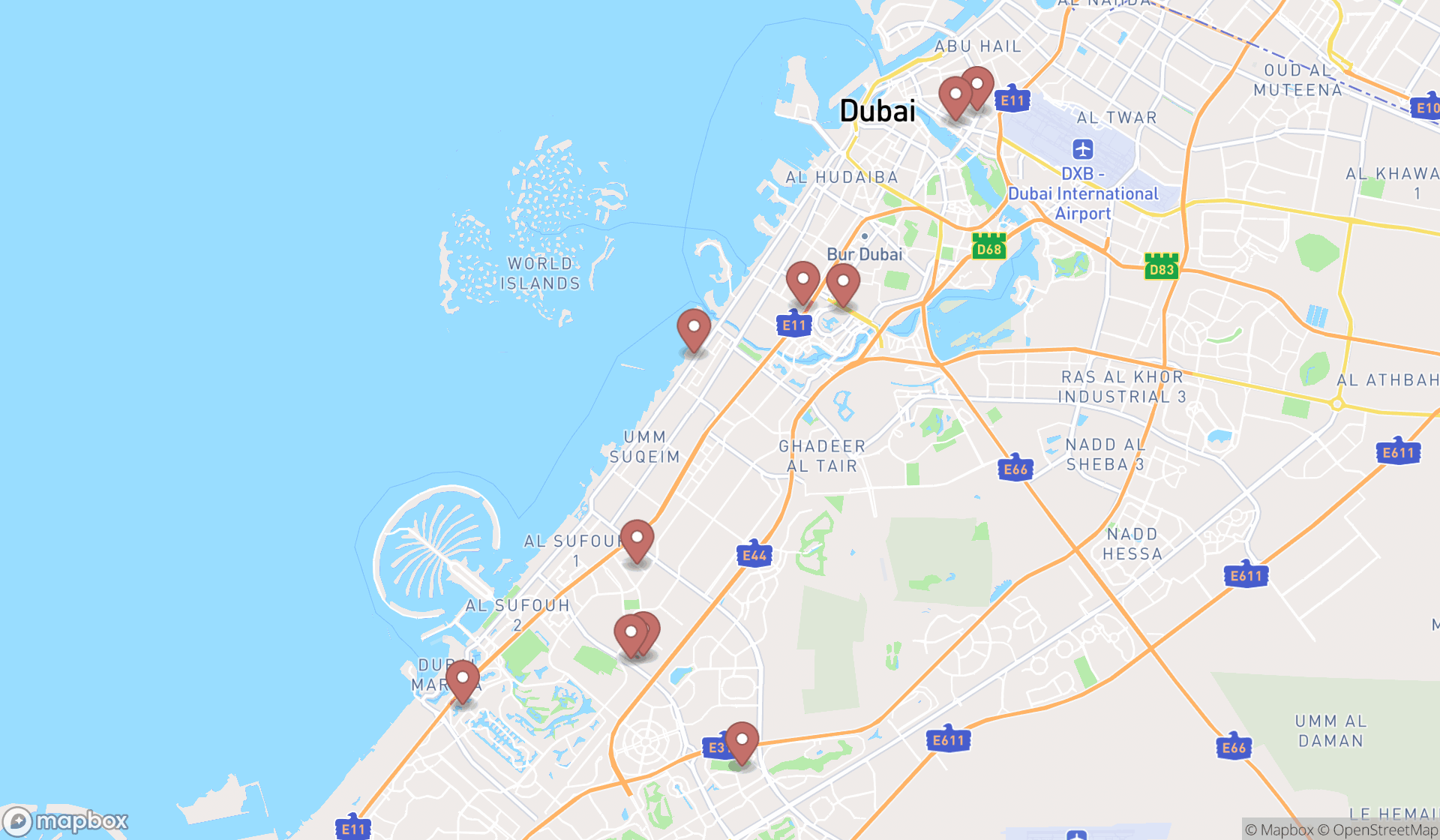 Map showing the ranked vaporizer stores in Dubai, Dubai