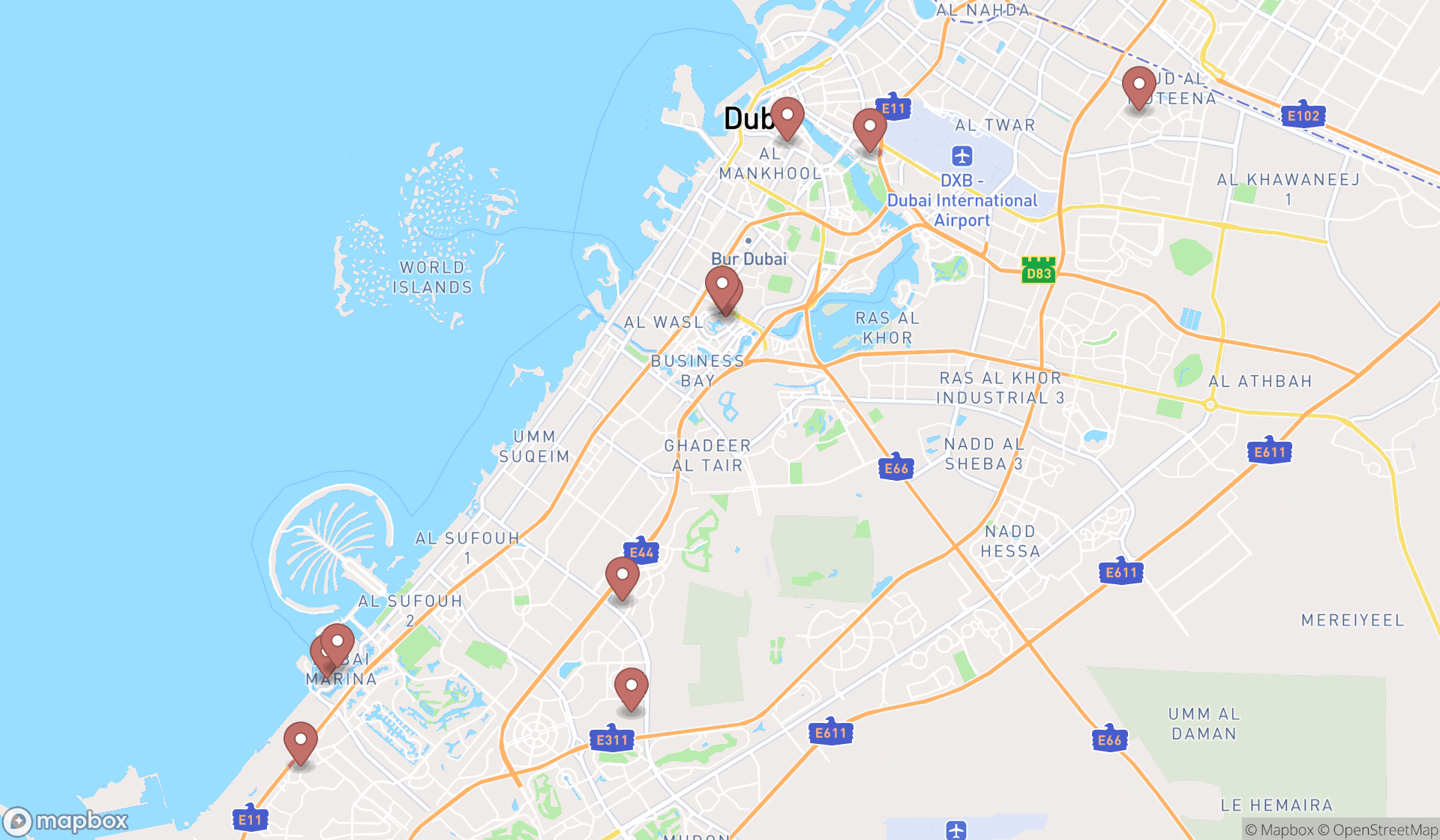 Map showing the ranked variety stores in Dubai, Dubai