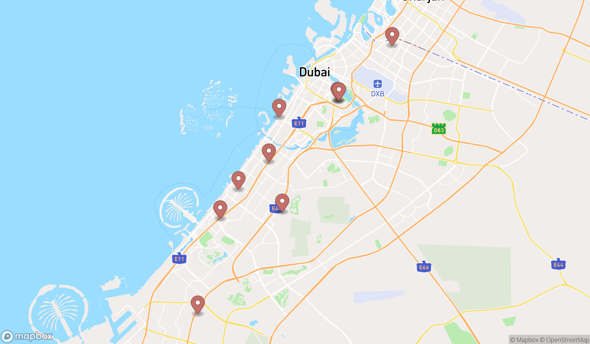 Map showing the ranked vascular surgeons in Dubai, Dubai