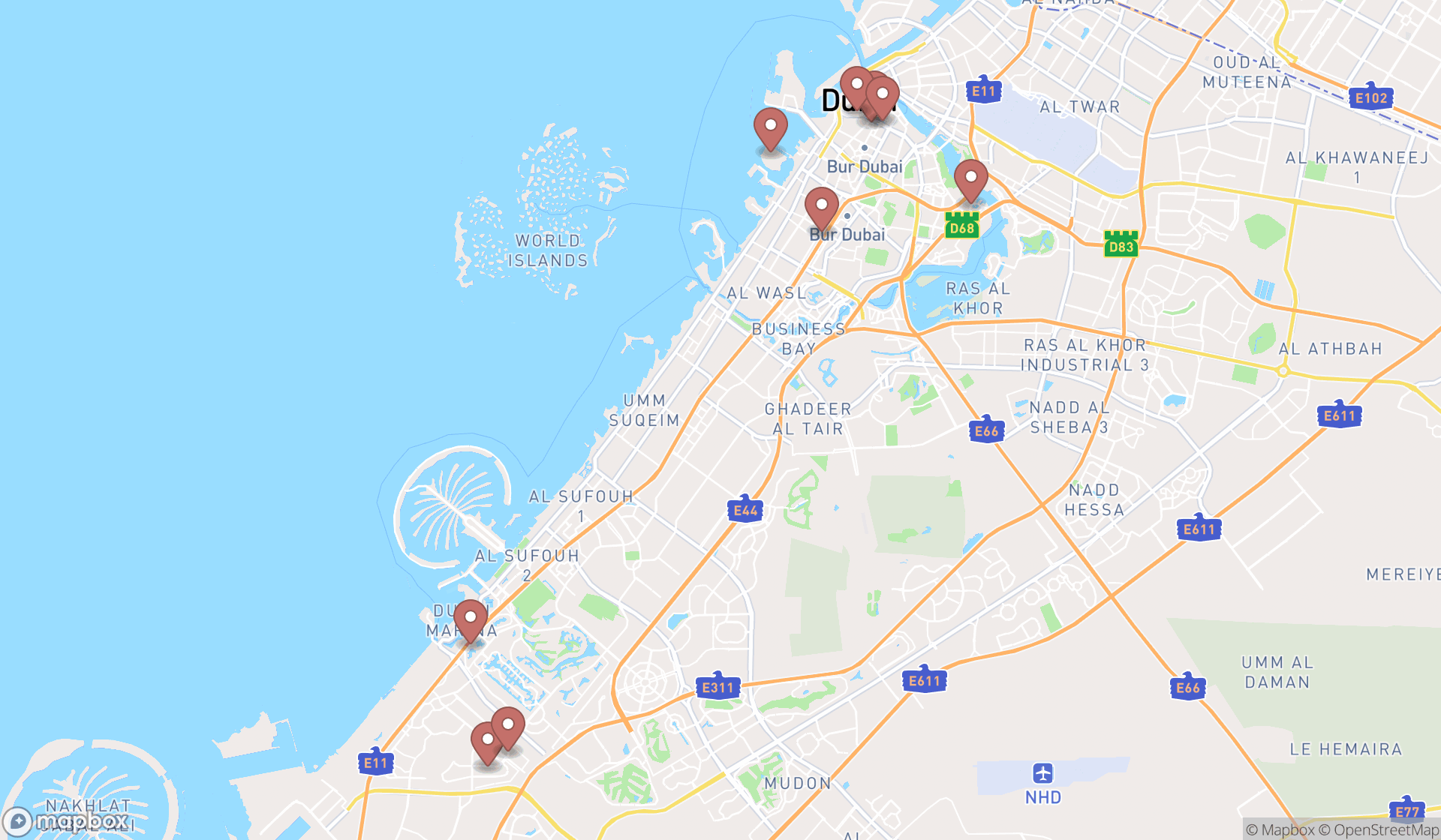 Map showing the ranked vastu consultants in Dubai, Dubai