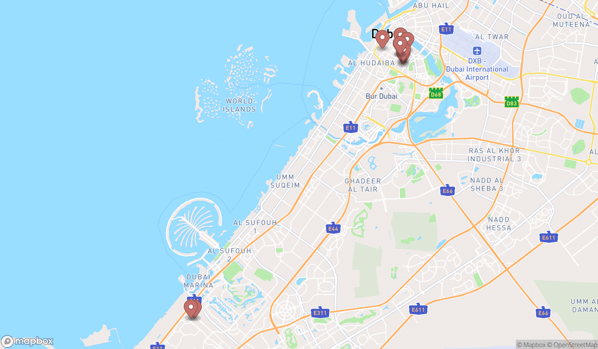 Map showing the ranked vegetarian restaurants in Dubai, Dubai