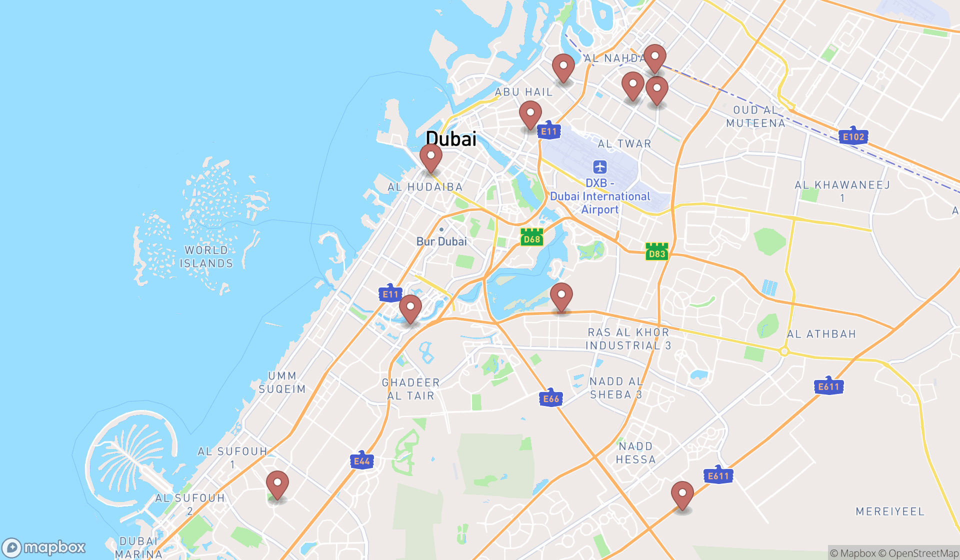 Map showing the ranked vehicle inspection services in Dubai, Dubai