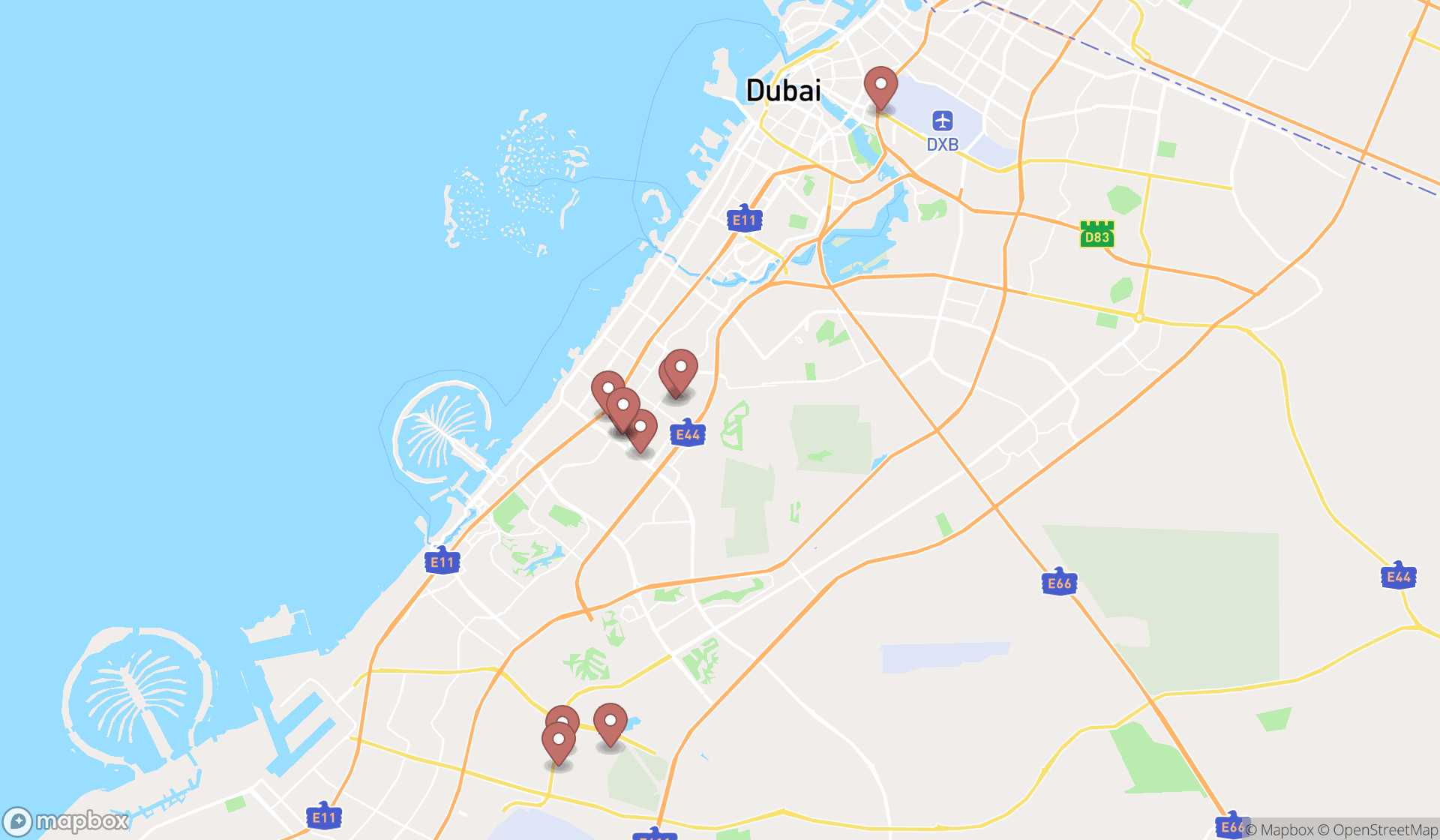 Map showing the ranked vehicle wrapping services in Dubai, Dubai
