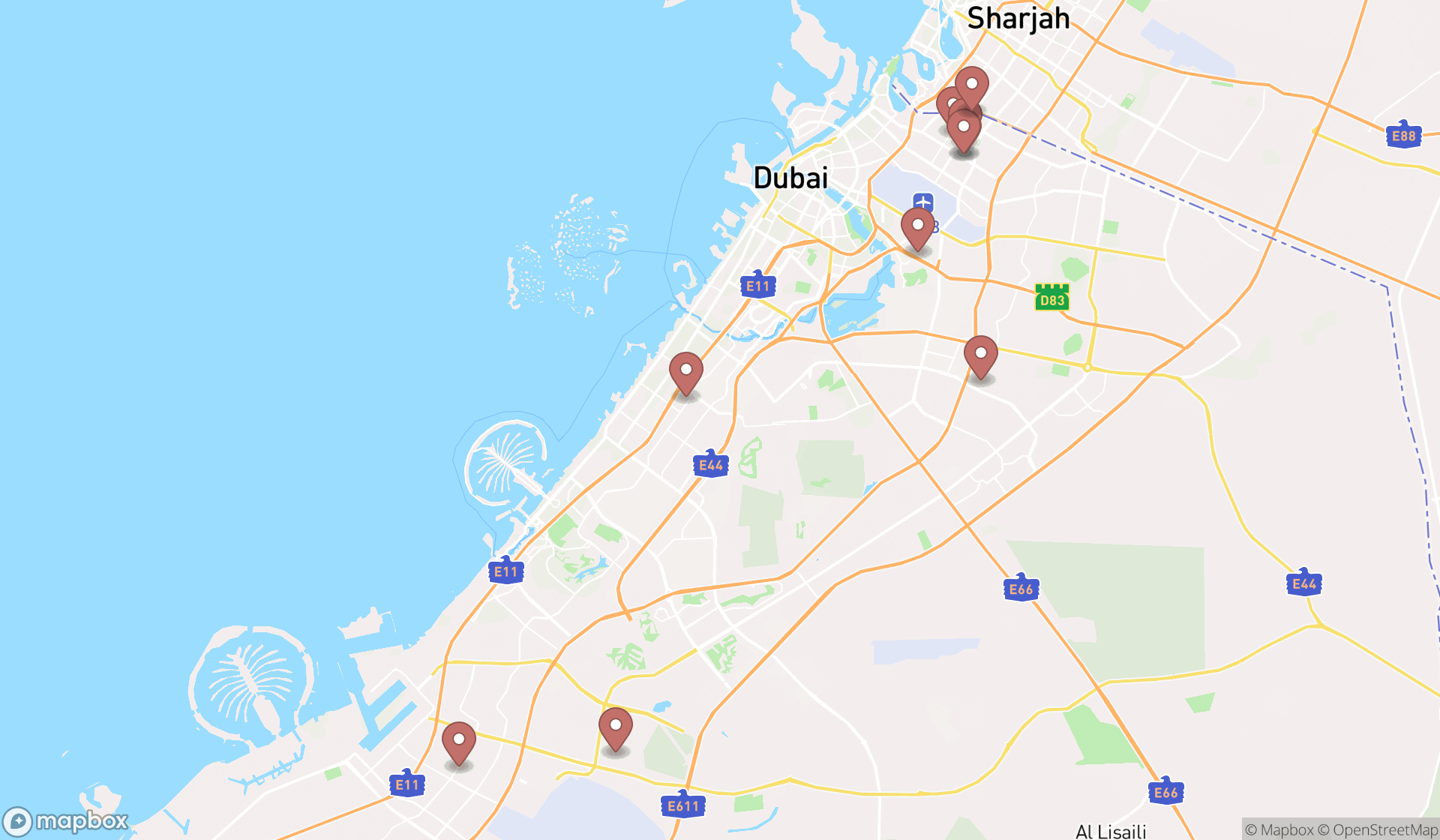 Map showing the ranked vending machine suppliers in Dubai, Dubai