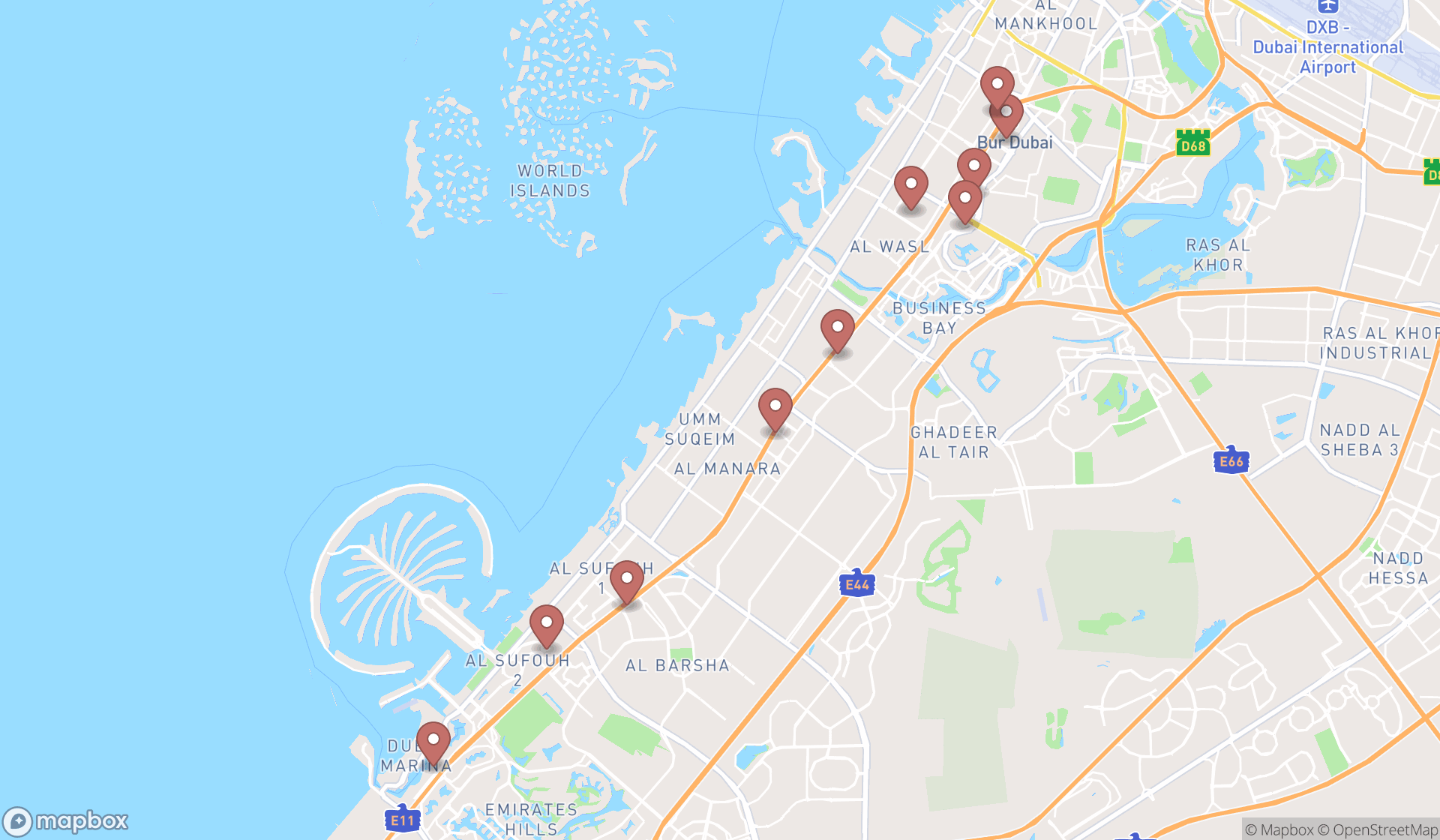 Map showing the ranked venture capital companies in Dubai, Dubai
