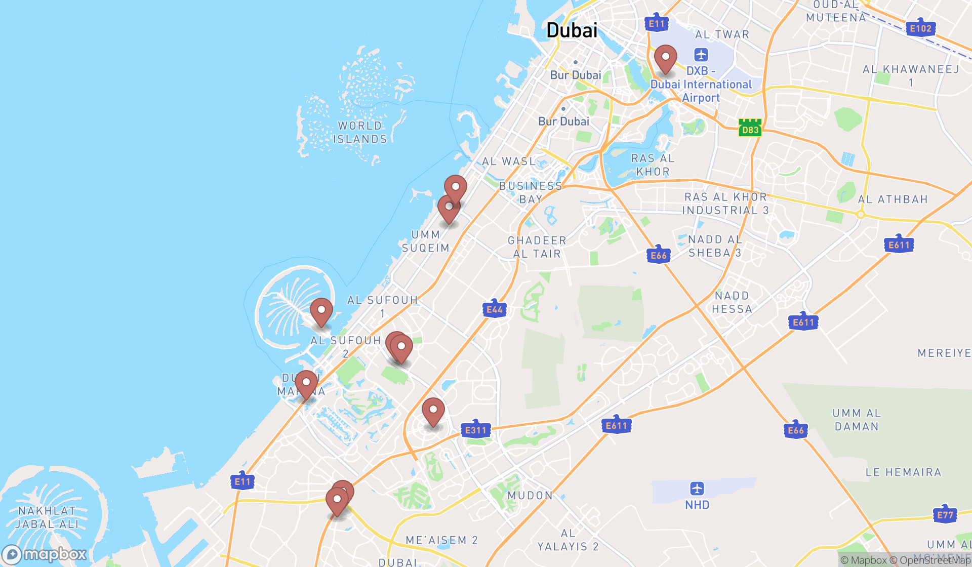 Map showing the ranked veterinarians in Dubai, Dubai