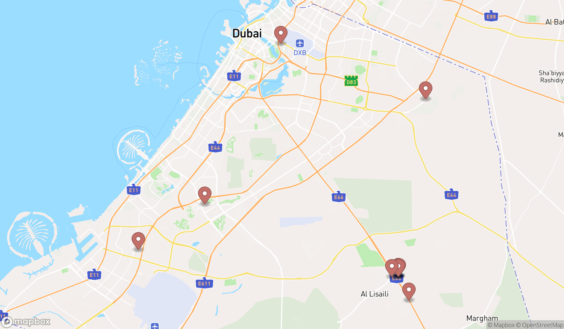 Map showing the ranked veterinary pharmacies in Dubai, Dubai