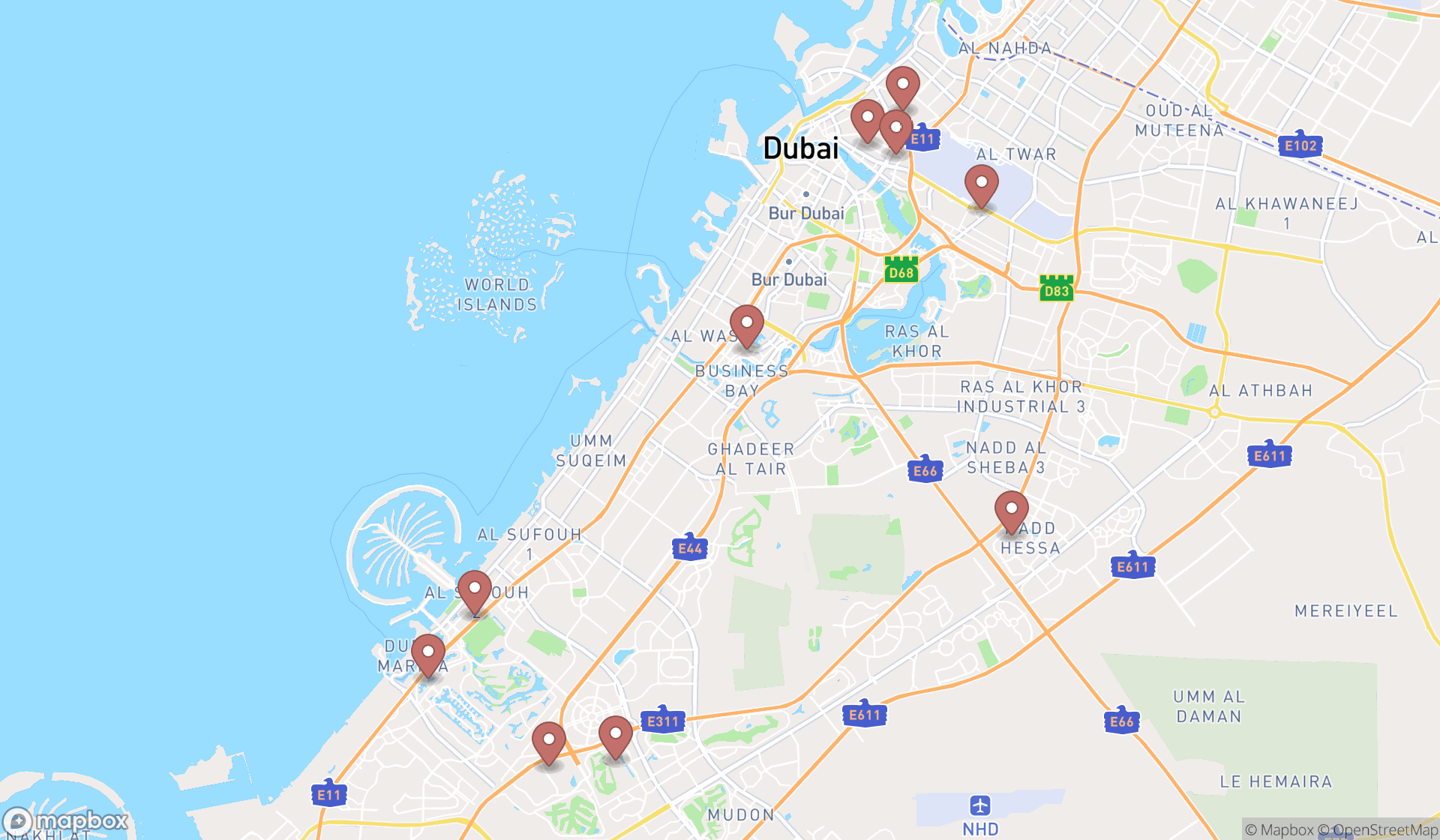 Map showing the ranked video conferencing services in Dubai, Dubai