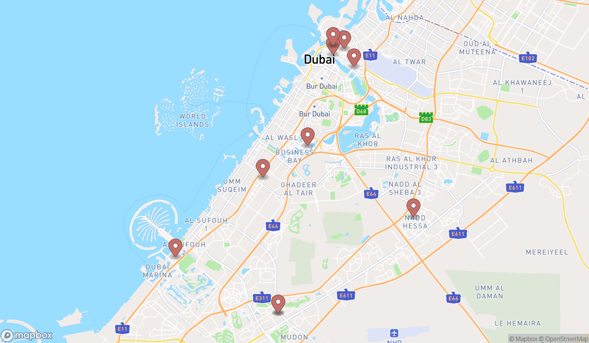 Map showing the ranked video editing services in Dubai, Dubai