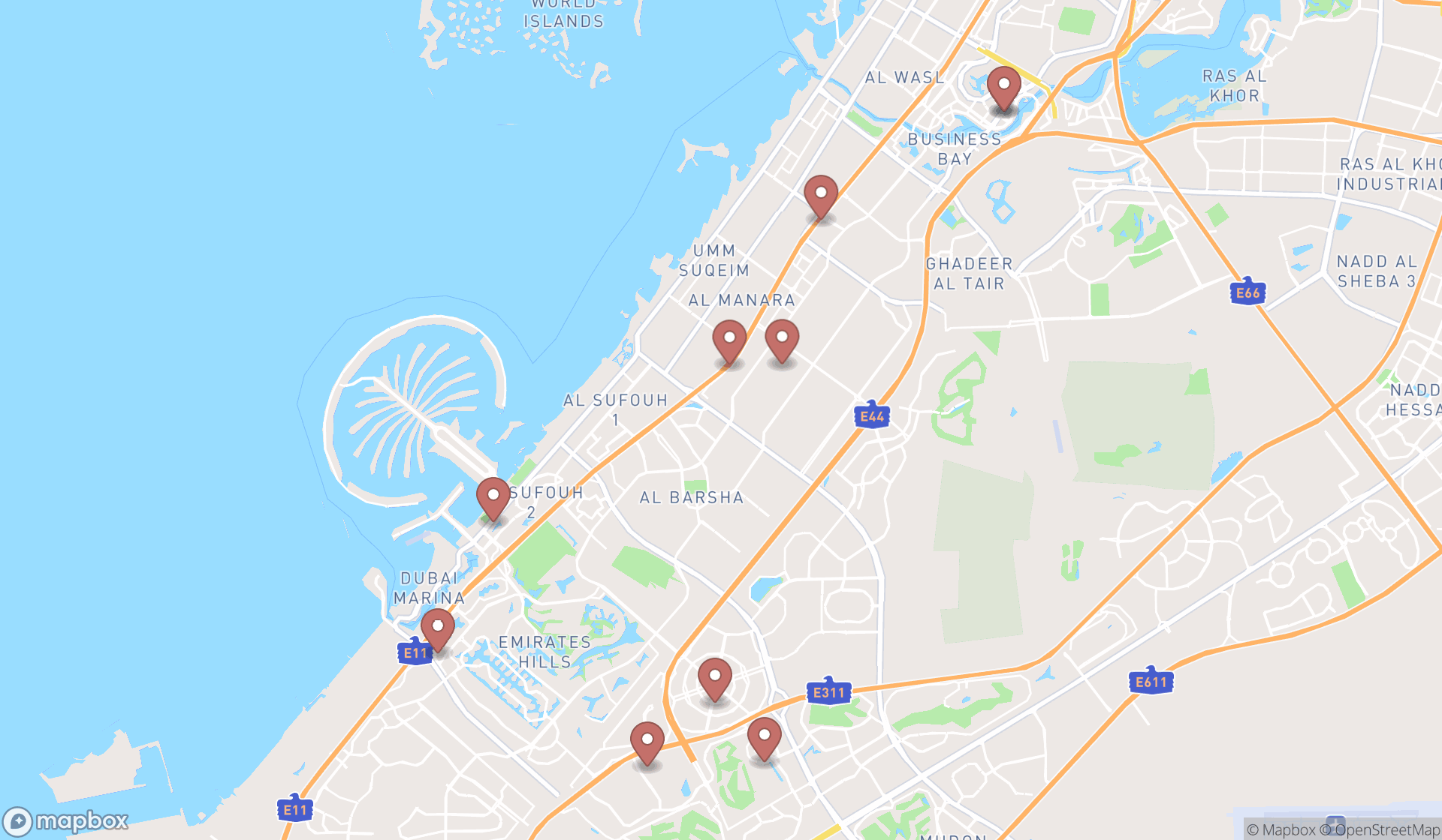 Map showing the ranked video production services in Dubai, Dubai