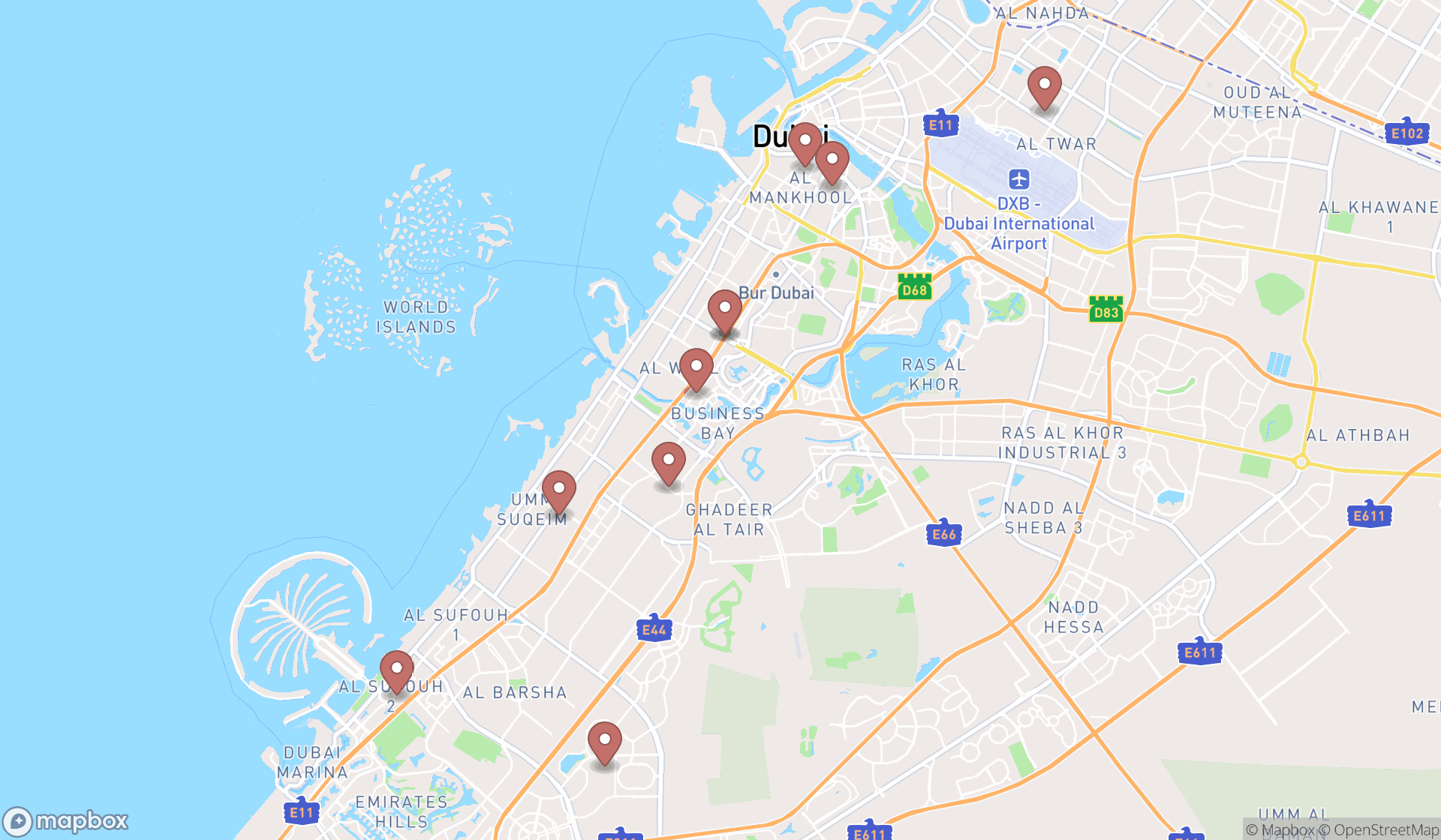 Map showing the ranked video stores in Dubai, Dubai