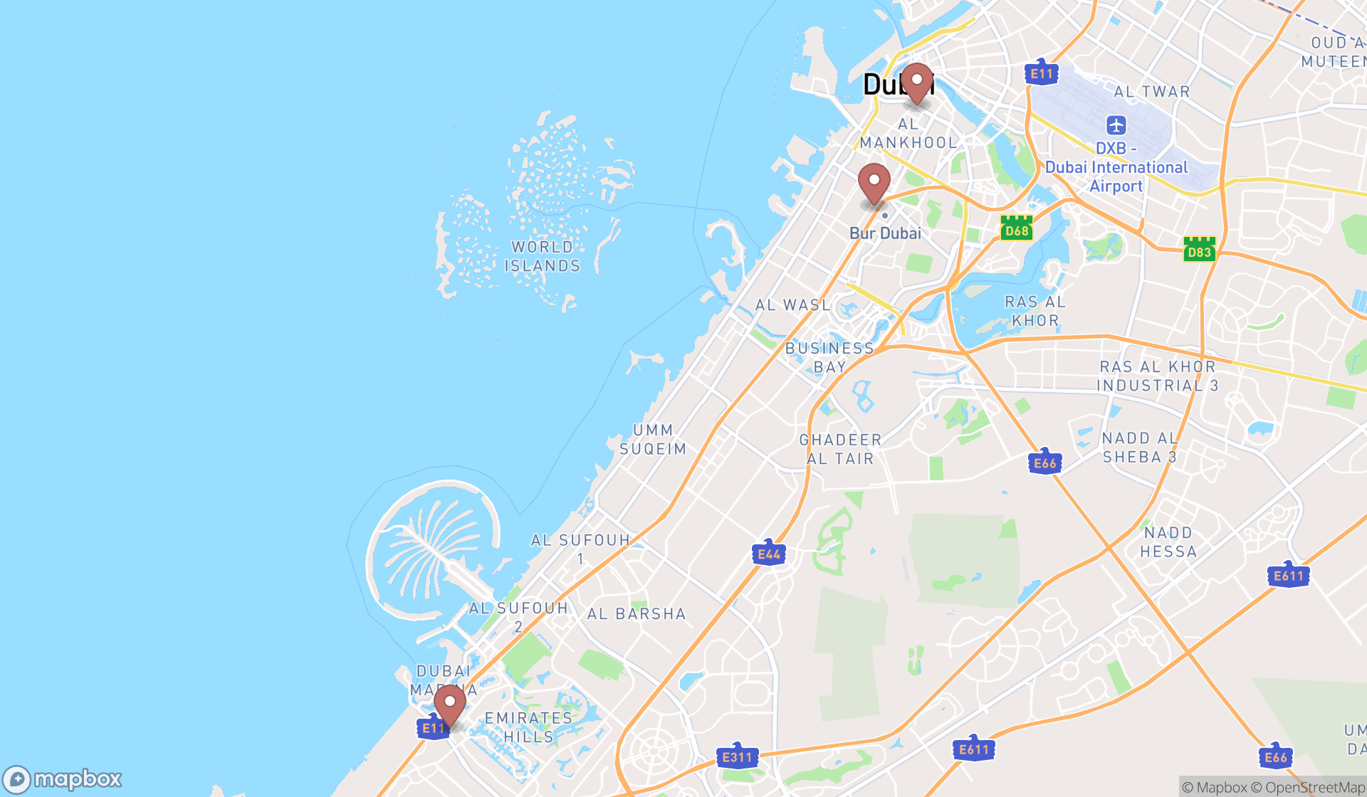 Map showing the ranked visa agents in Dubai, Dubai