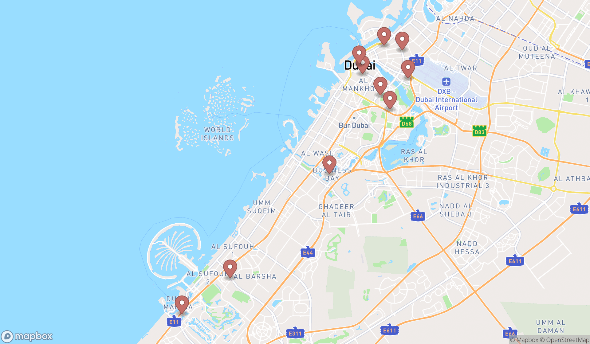 Map showing the ranked visa and passport offices in Dubai, Dubai