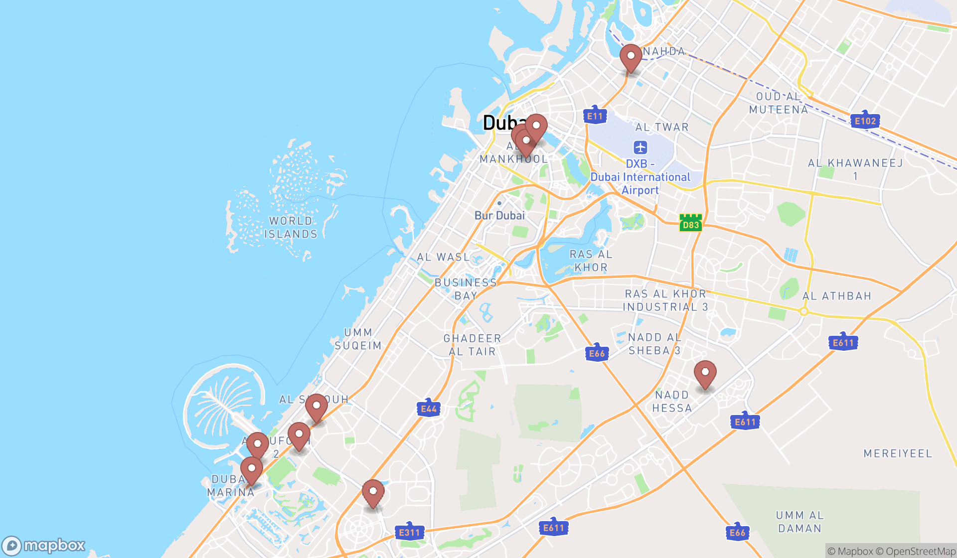 Map showing the ranked vocal instructors in Dubai, Dubai