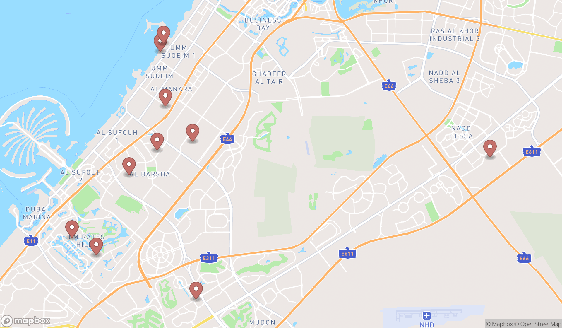 Map showing the ranked volleyball clubs in Dubai, Dubai