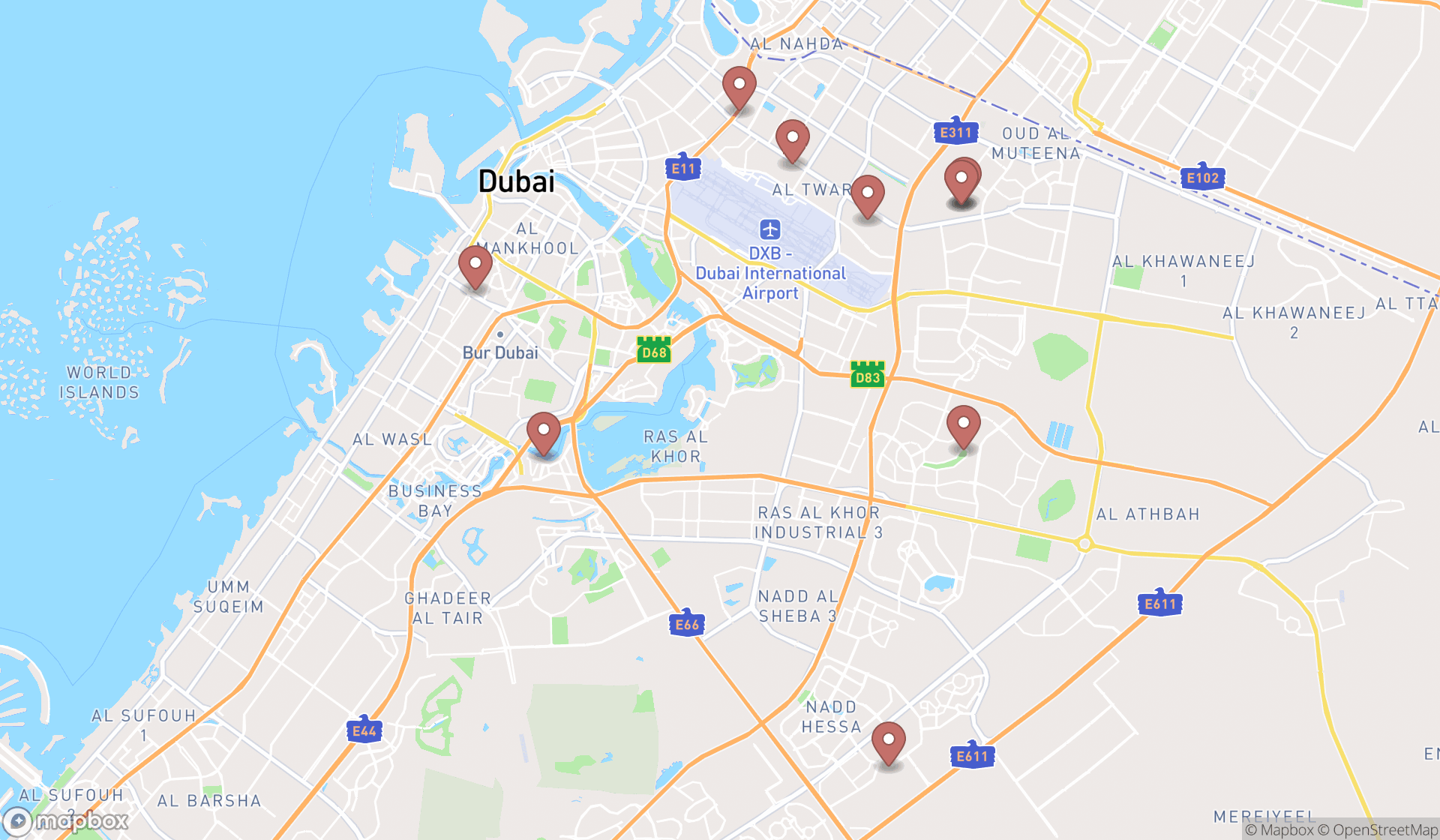 Map showing the ranked volleyball courts in Dubai, Dubai
