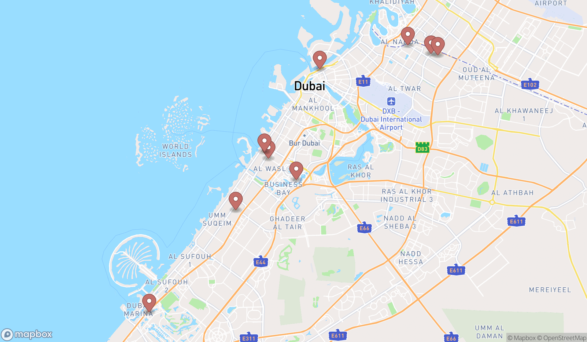 Map showing the ranked waldorf kindergartens in Dubai, Dubai