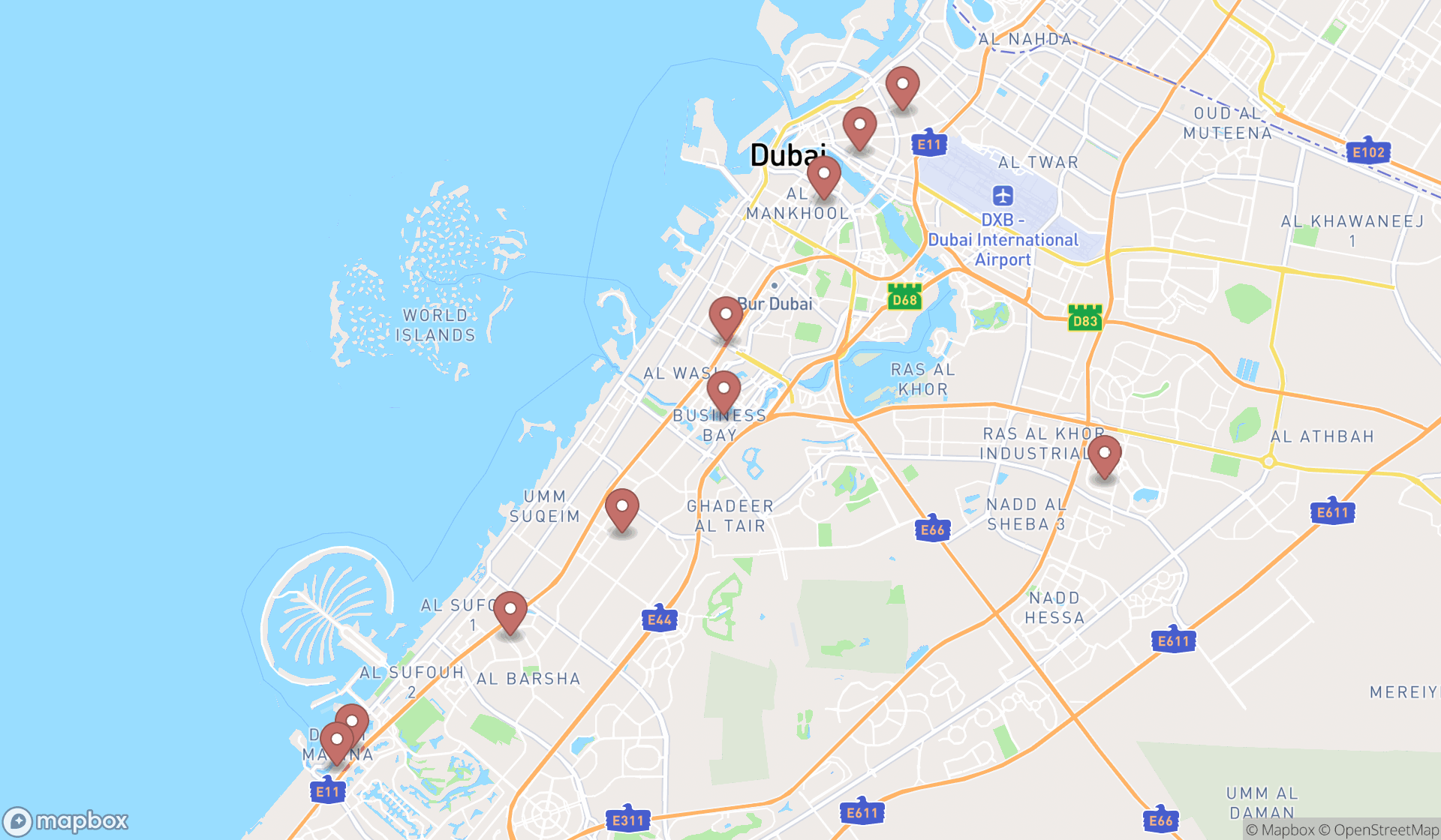 Map showing the ranked wallpaper installers in Dubai, Dubai