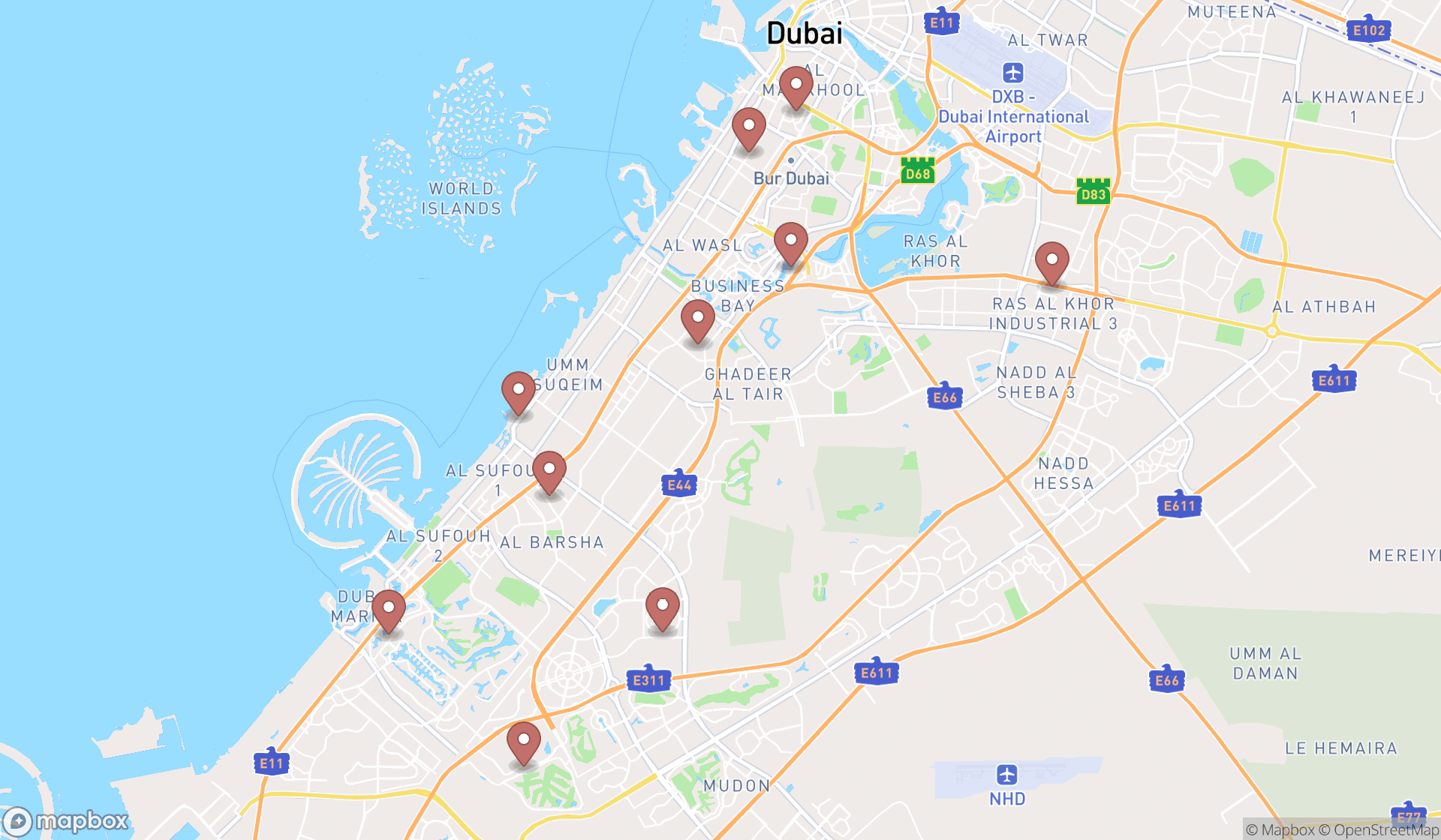 Map showing the ranked washer & dryer repair services in Dubai, Dubai