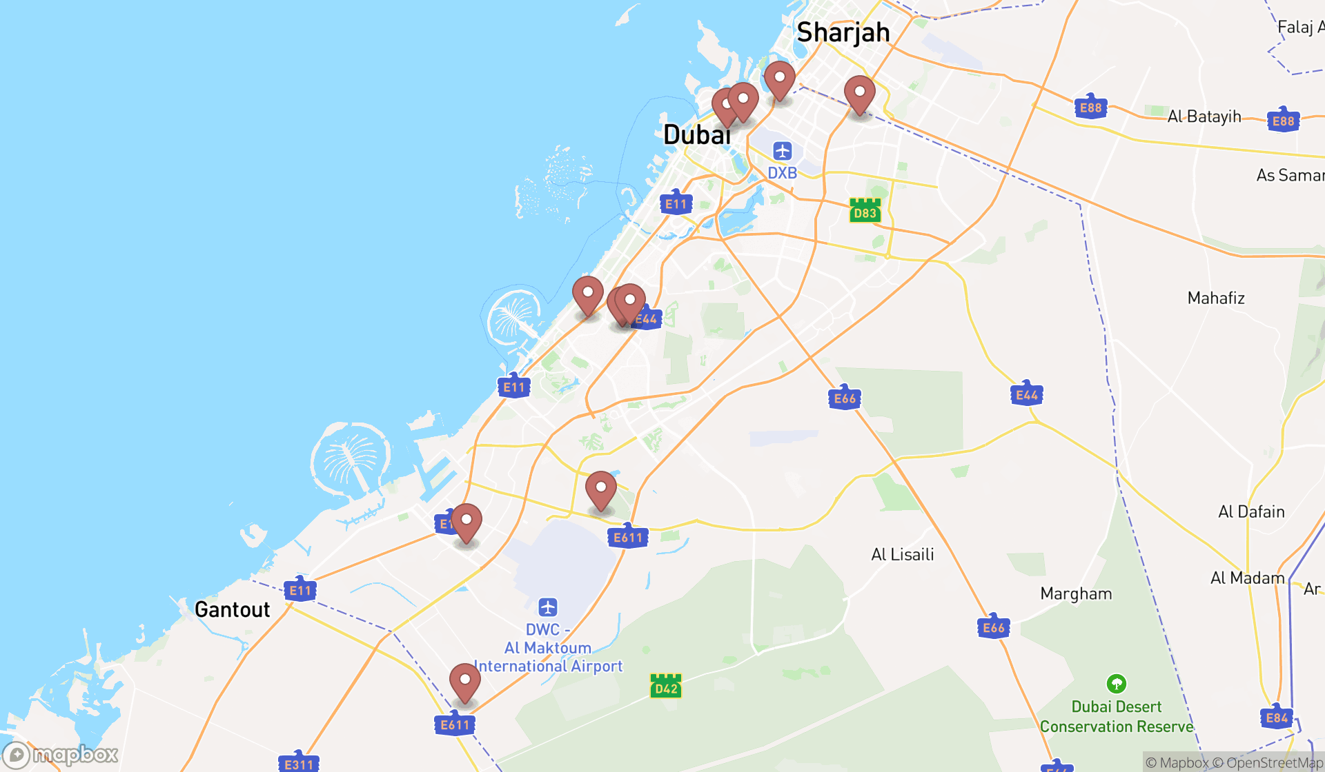Map showing the ranked waste management services in Dubai, Dubai