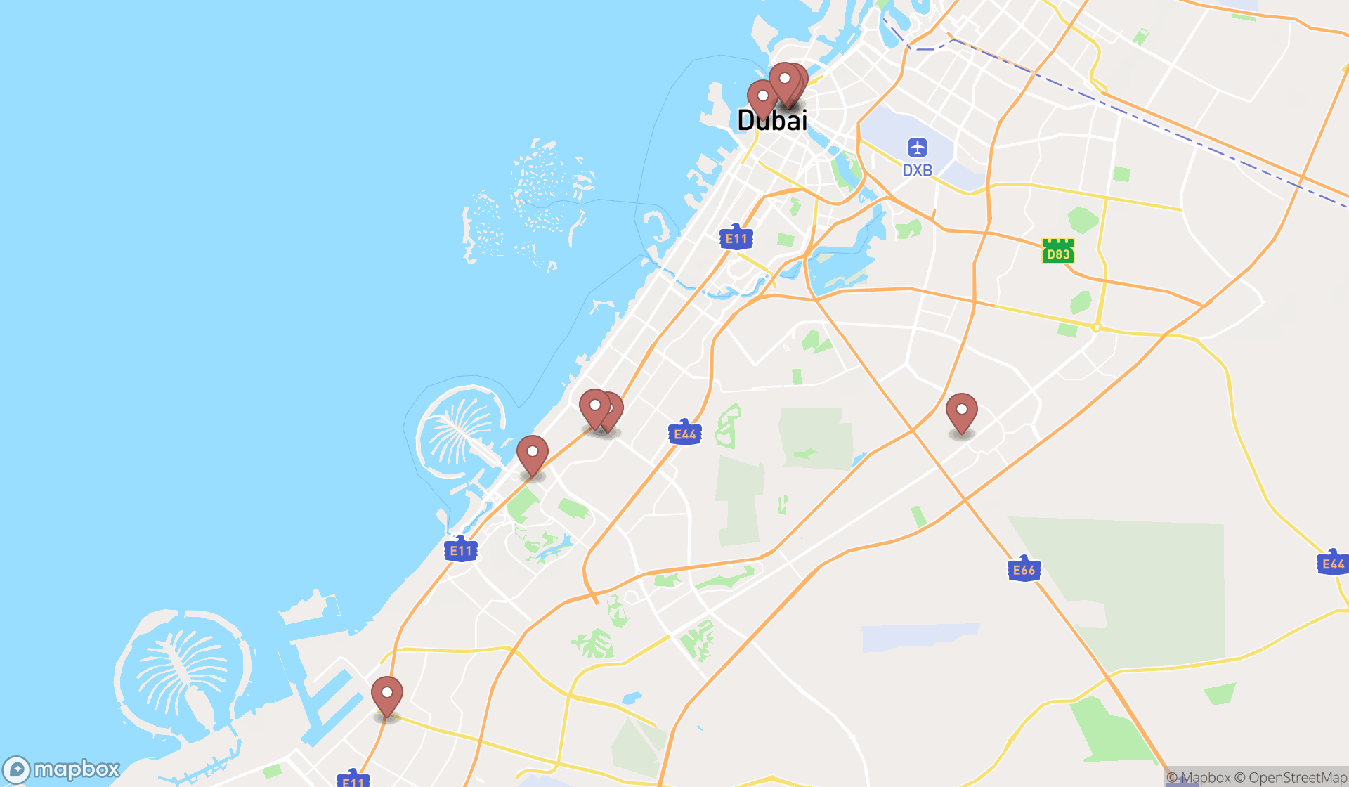 Map showing the ranked watch manufacturers in Dubai, Dubai