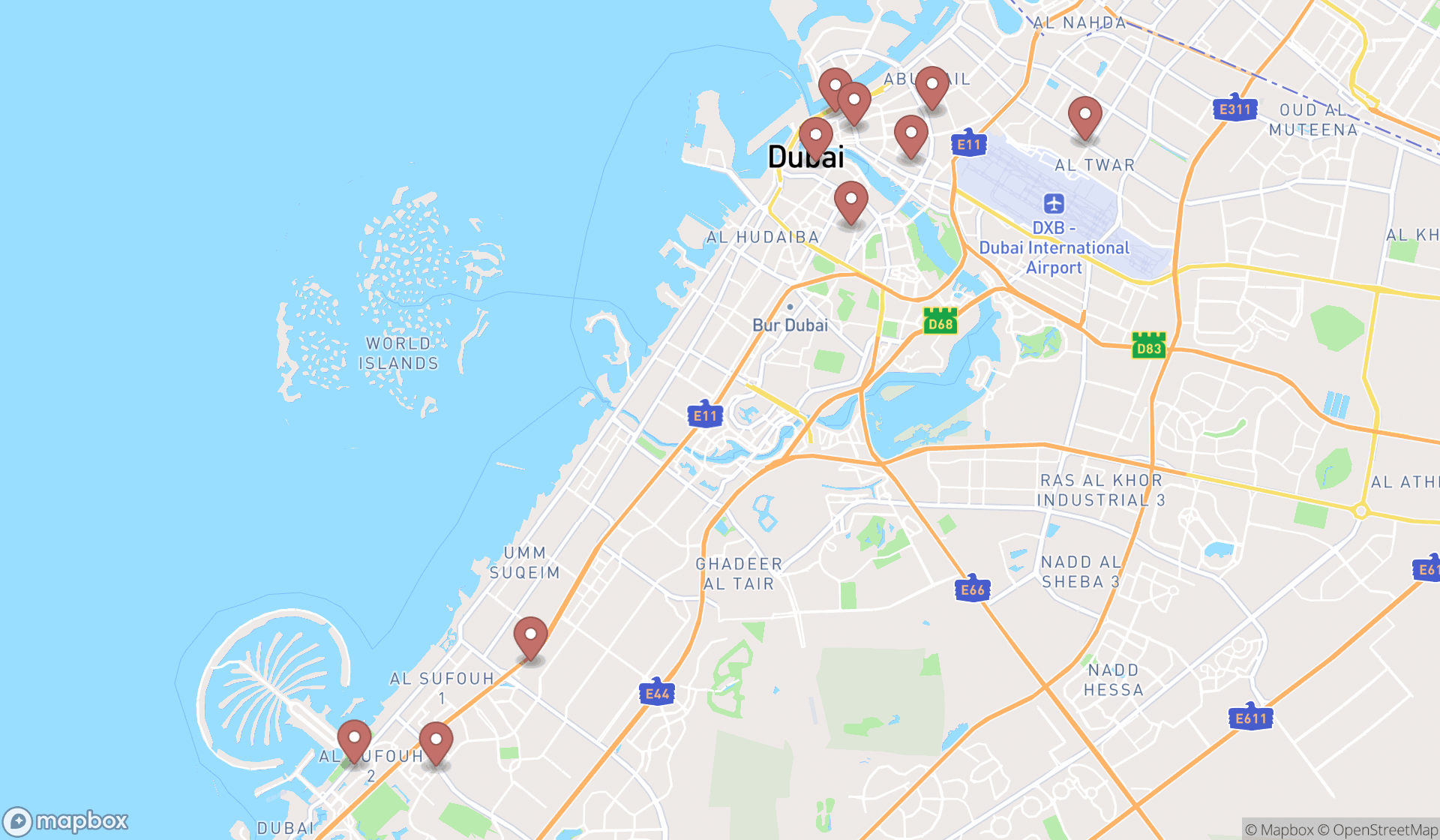 Map showing the ranked watch repair services in Dubai, Dubai