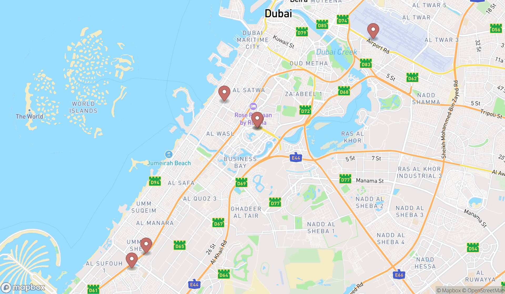 Map showing the ranked watch shops in Dubai, Dubai