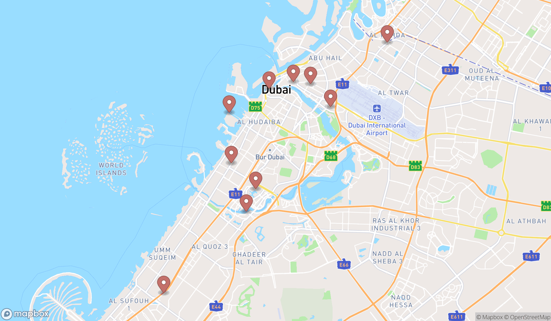 Map showing the ranked watch stores in Dubai, Dubai