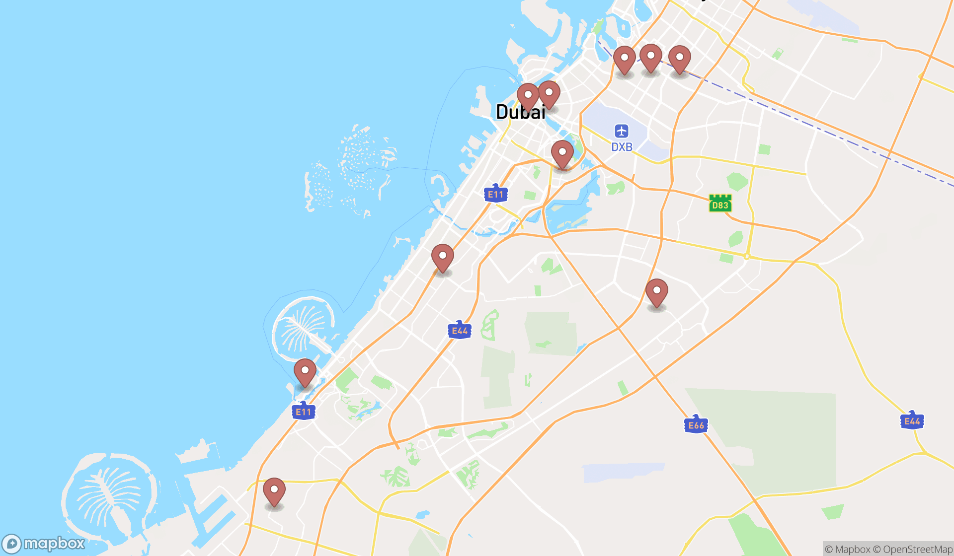 Map showing the ranked water cooler suppliers in Dubai, Dubai