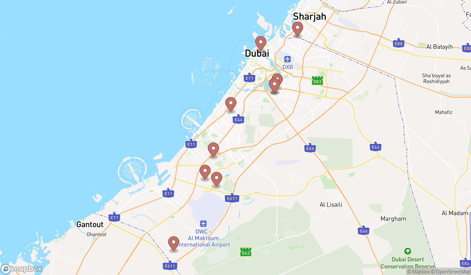 Map showing the ranked water jet cutting services in Dubai, Dubai