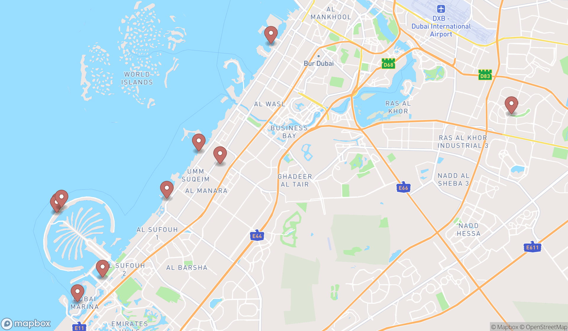 Map showing the ranked water parks in Dubai, Dubai