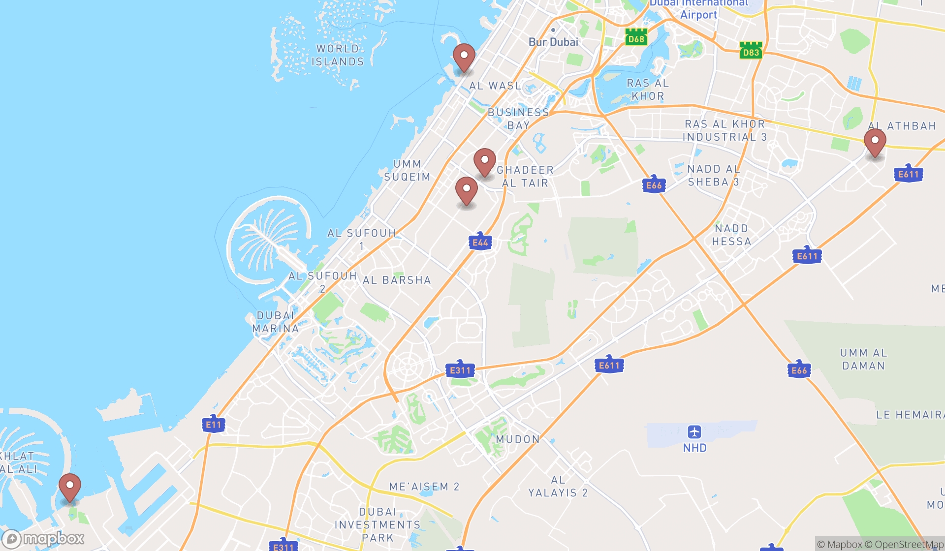 Map showing the ranked water polo pools in Dubai, Dubai