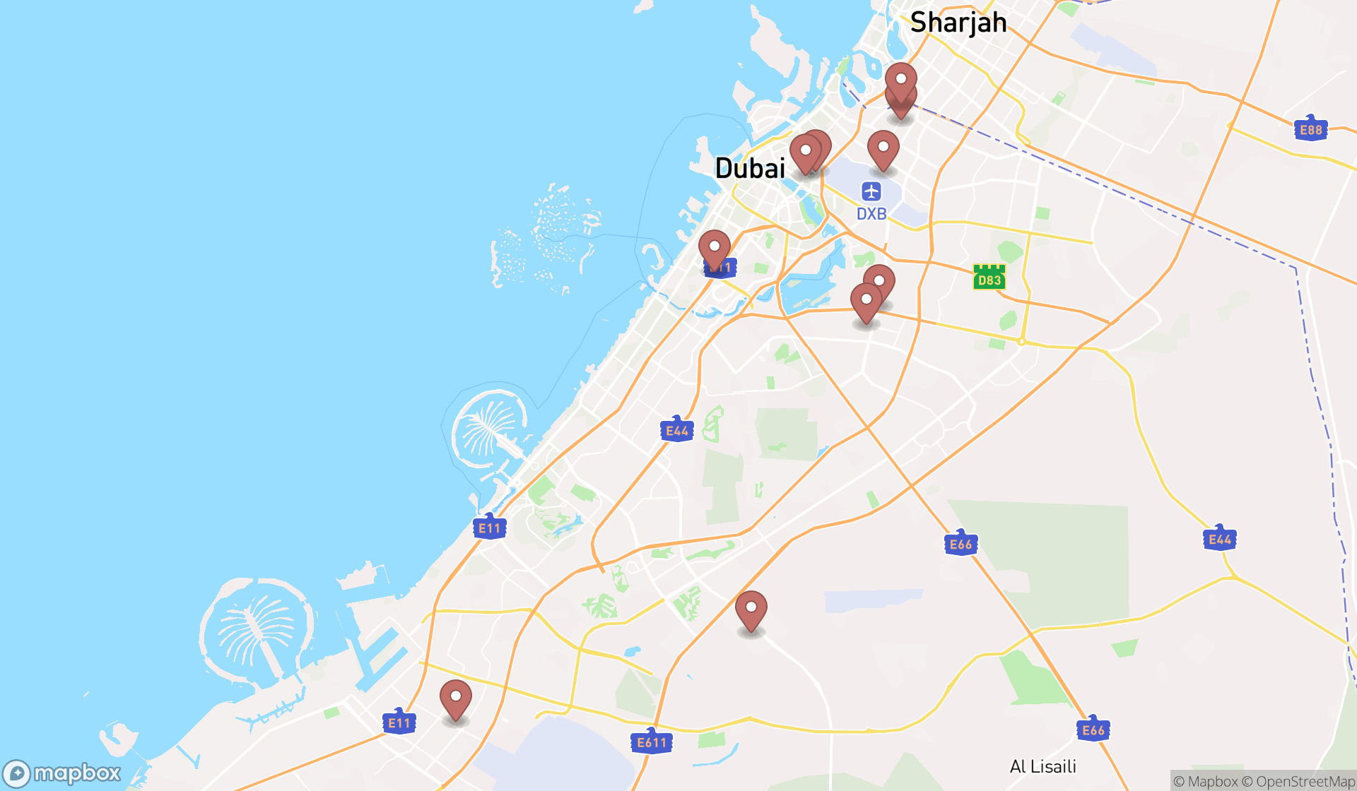 Map showing the ranked water pump suppliers in Dubai, Dubai