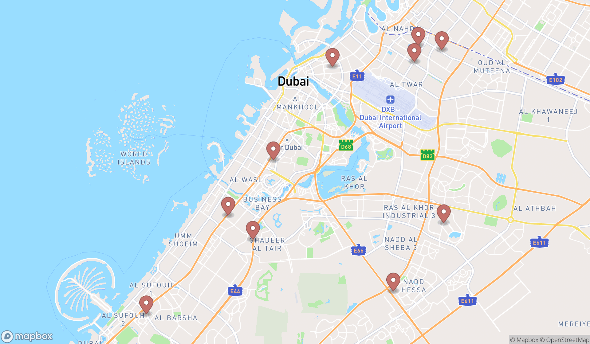 Map showing the ranked water purification companies in Dubai, Dubai