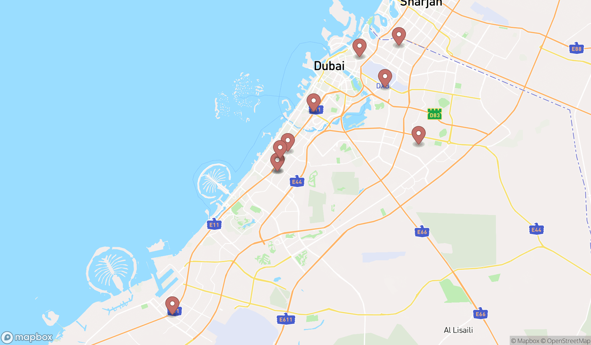 Map showing the ranked water softening equipment suppliers in Dubai, Dubai