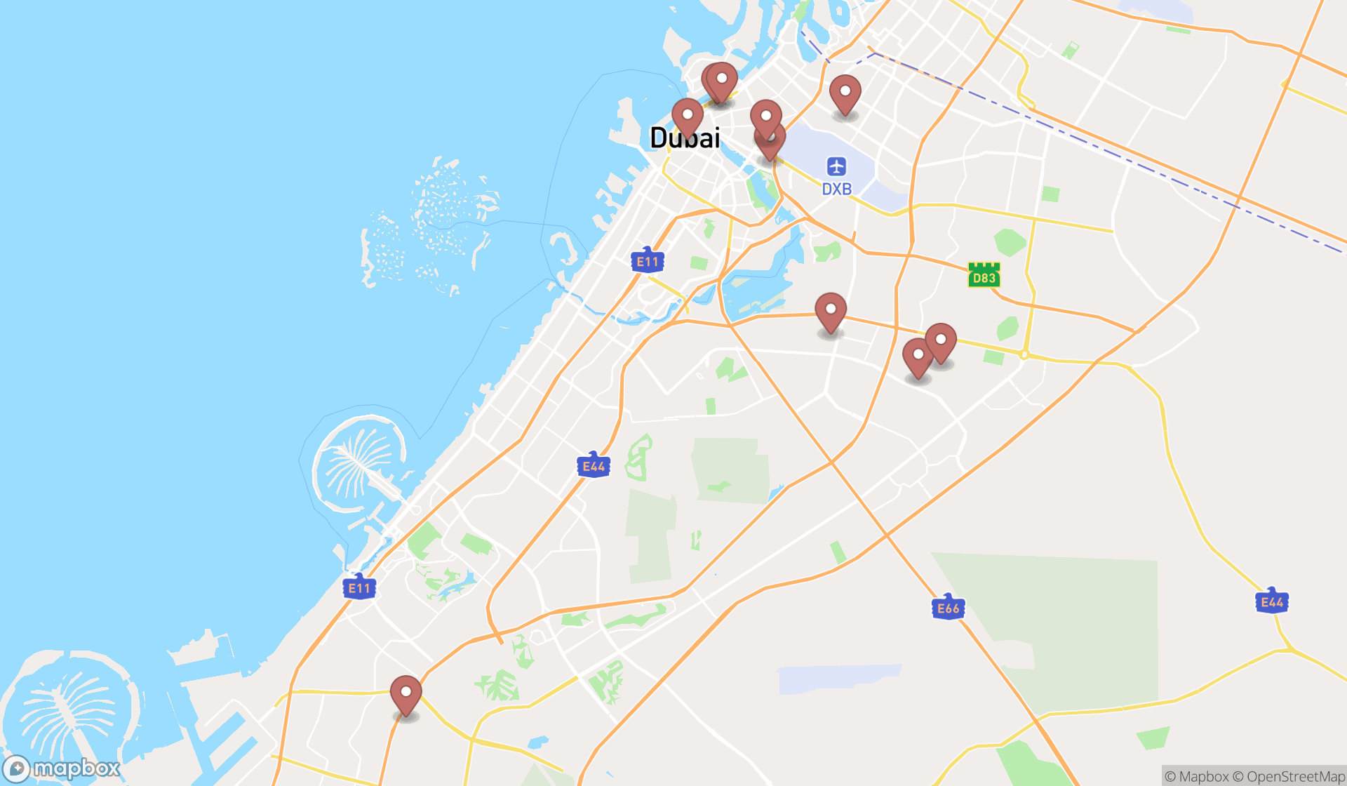 Map showing the ranked water tank cleaning services in Dubai, Dubai