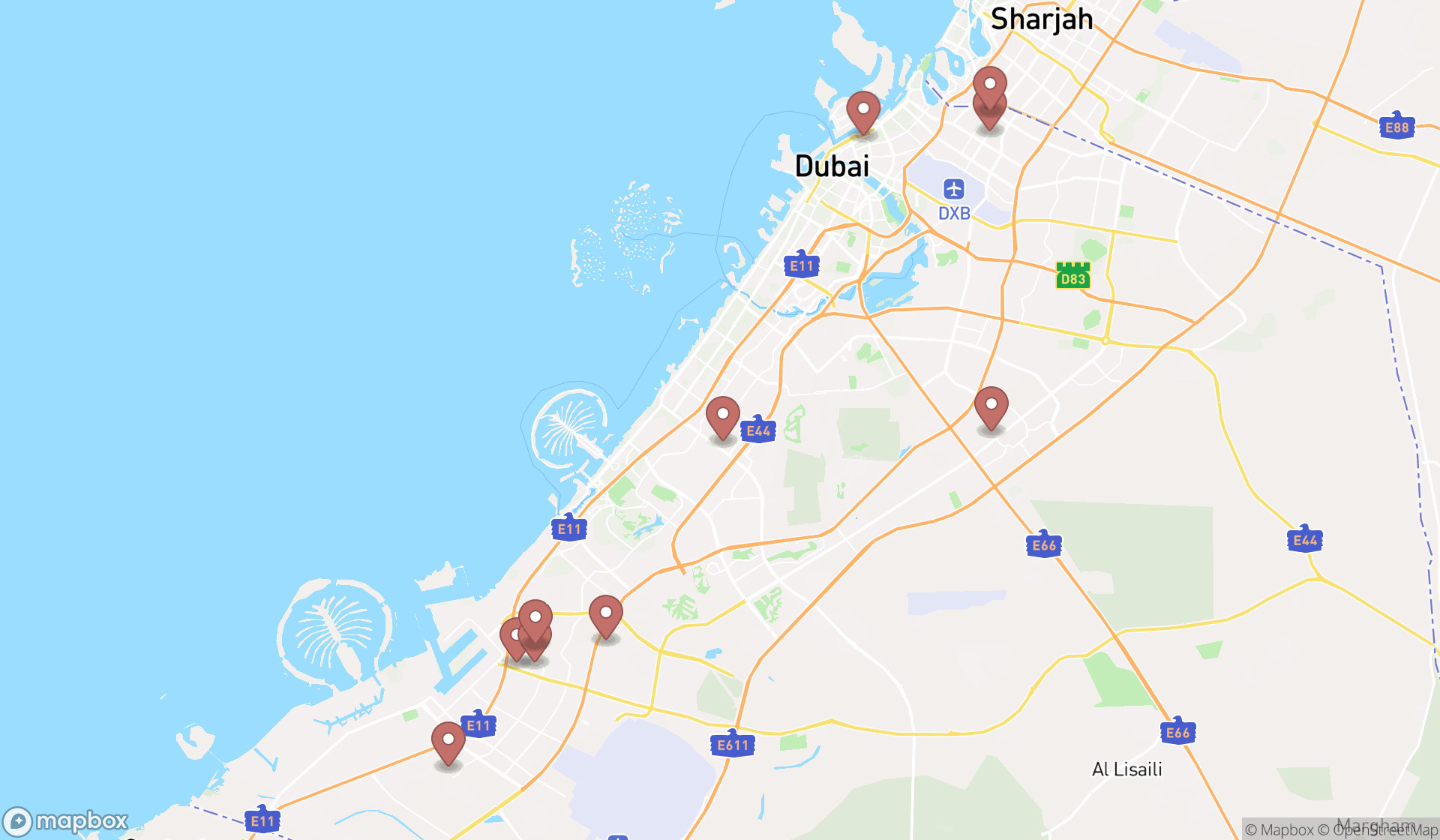 Map showing the ranked water testing services in Dubai, Dubai