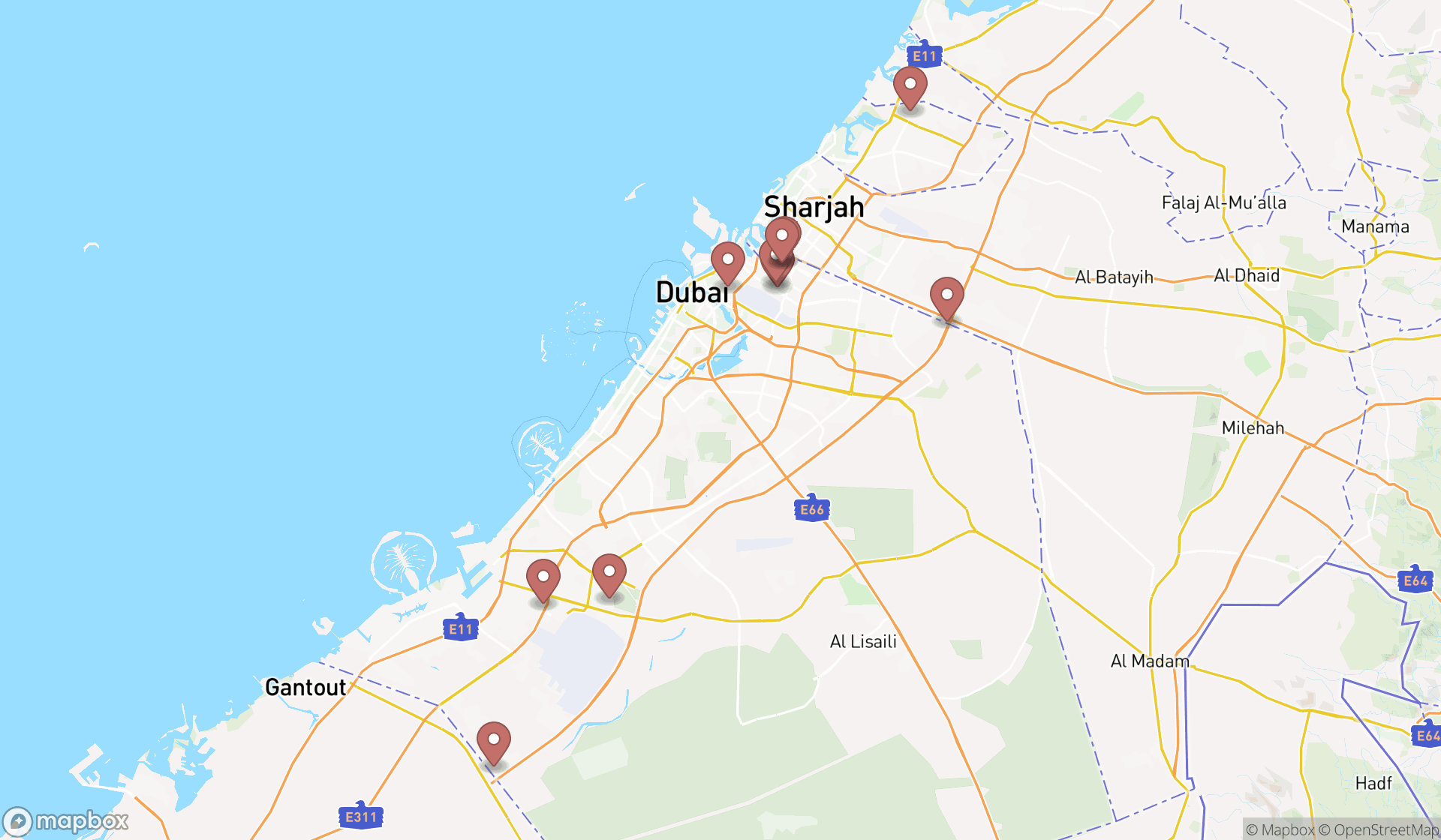 Map showing the ranked water treatment plants in Dubai, Dubai