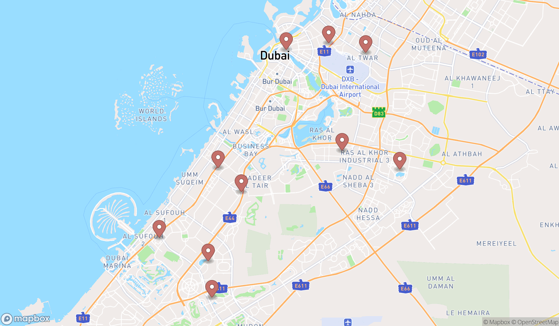 Map showing the ranked water utility companies in Dubai, Dubai