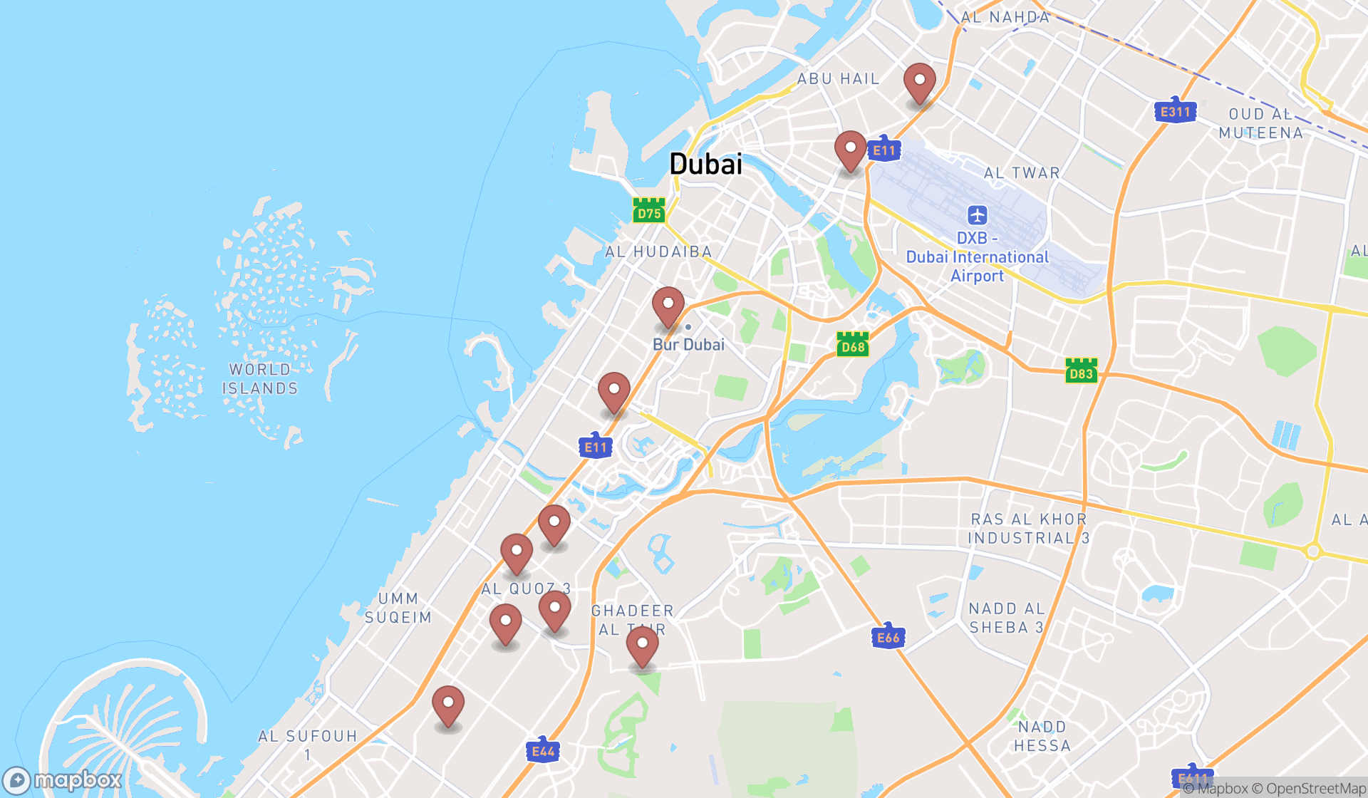 Map showing the ranked water works in Dubai, Dubai