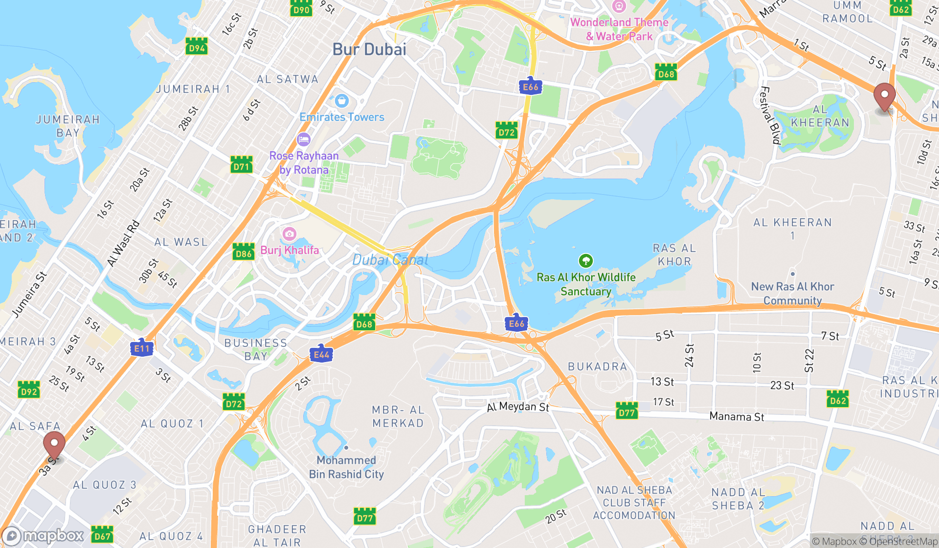 Map showing the ranked waterproofing companies in Dubai, Dubai