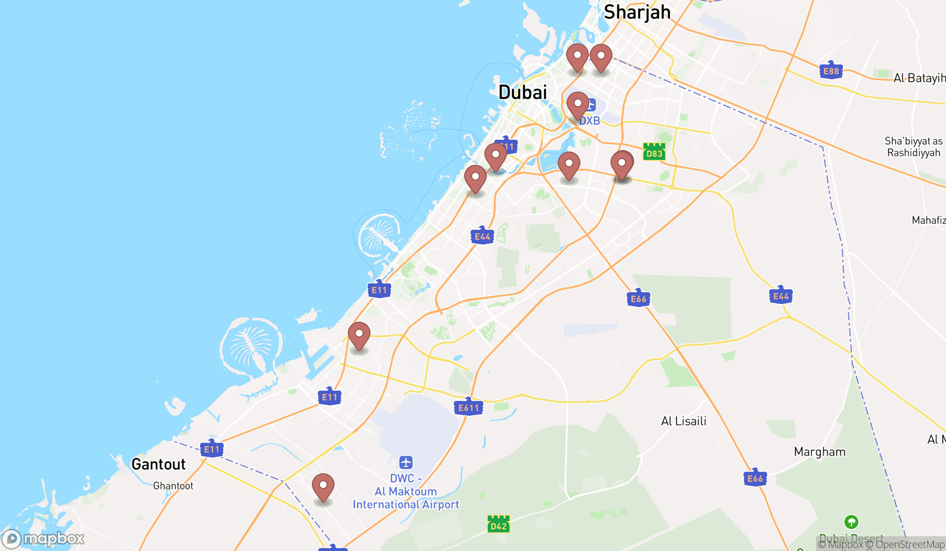 Map showing the ranked waterproofing services in Dubai, Dubai