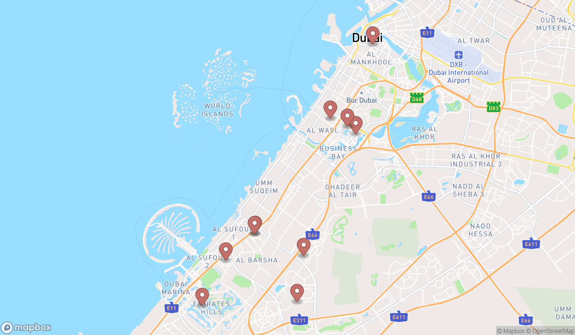 Map showing the ranked waxing hair removal services in Dubai, Dubai