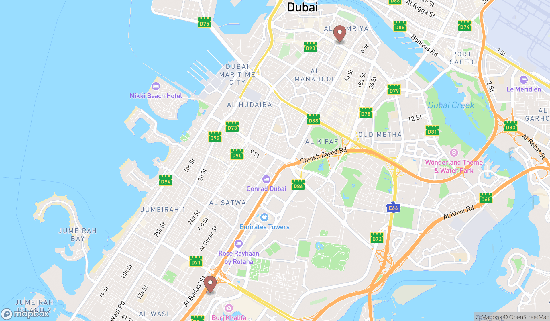 Map showing the ranked web designers in Dubai, Dubai