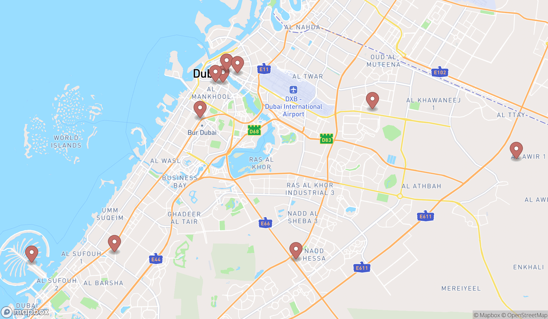 Map showing the ranked wedding photographers in Dubai, Dubai