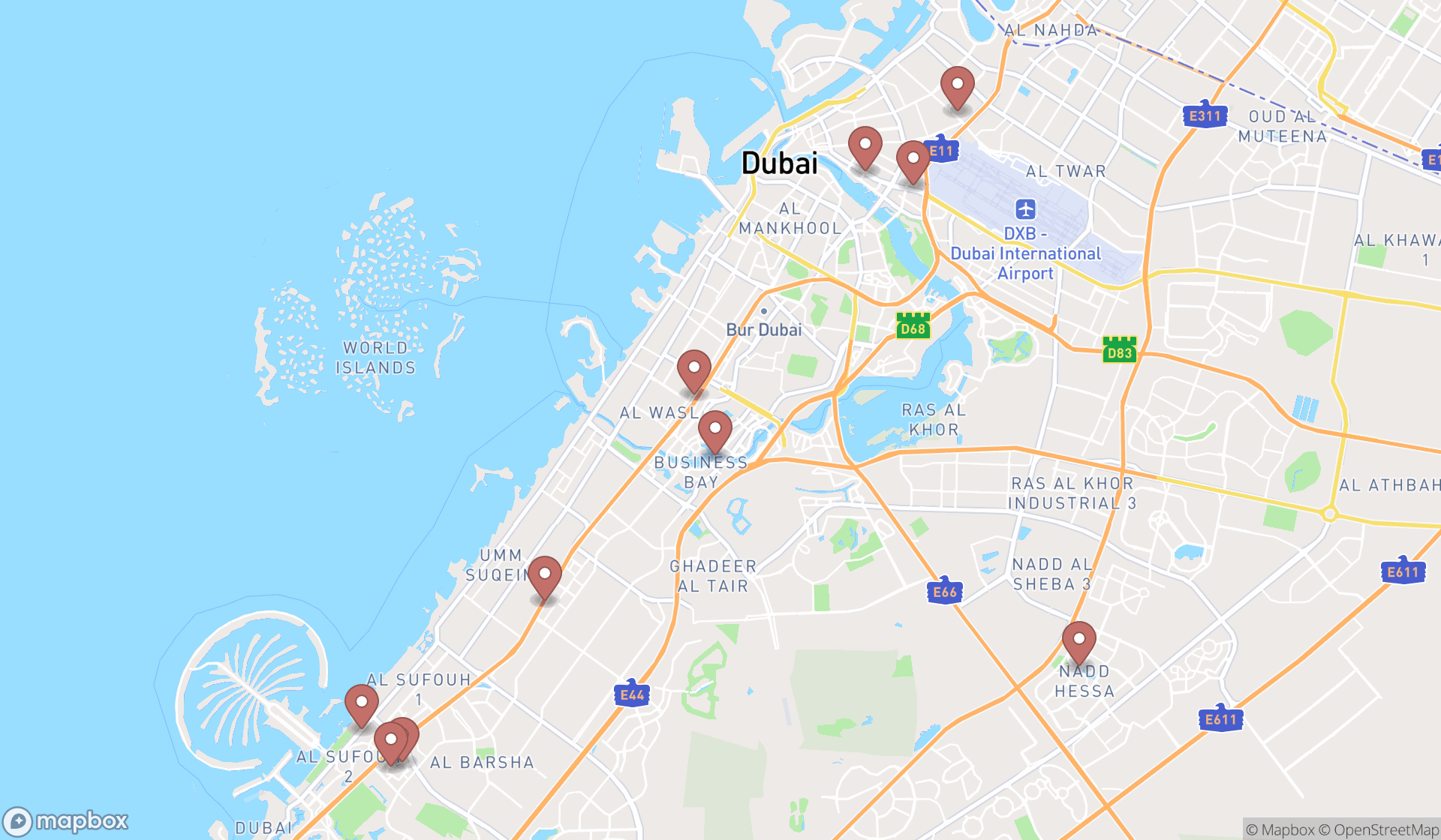 Map showing the ranked wedding planners in Dubai, Dubai