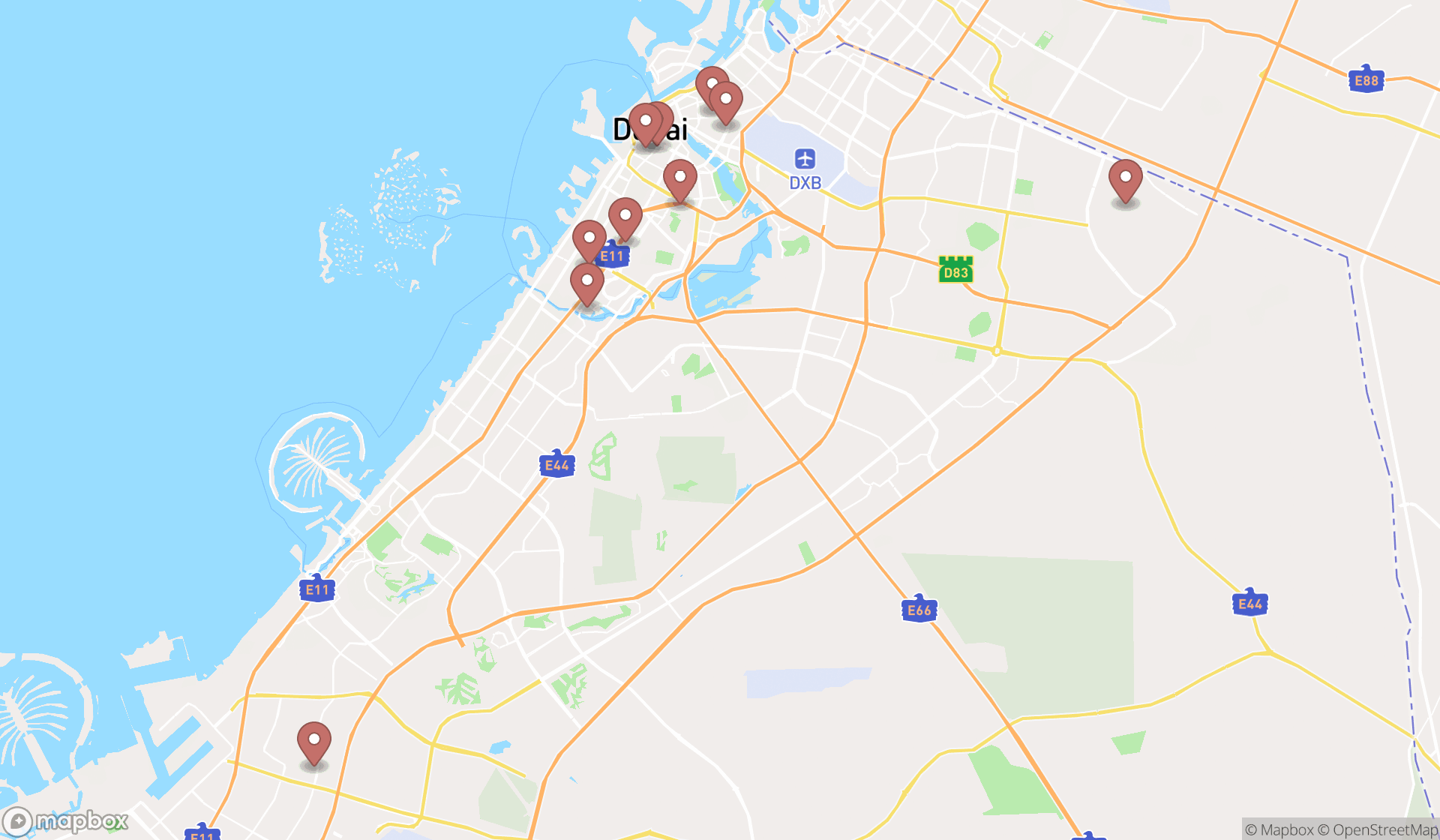 Map showing the ranked wedding services in Dubai, Dubai